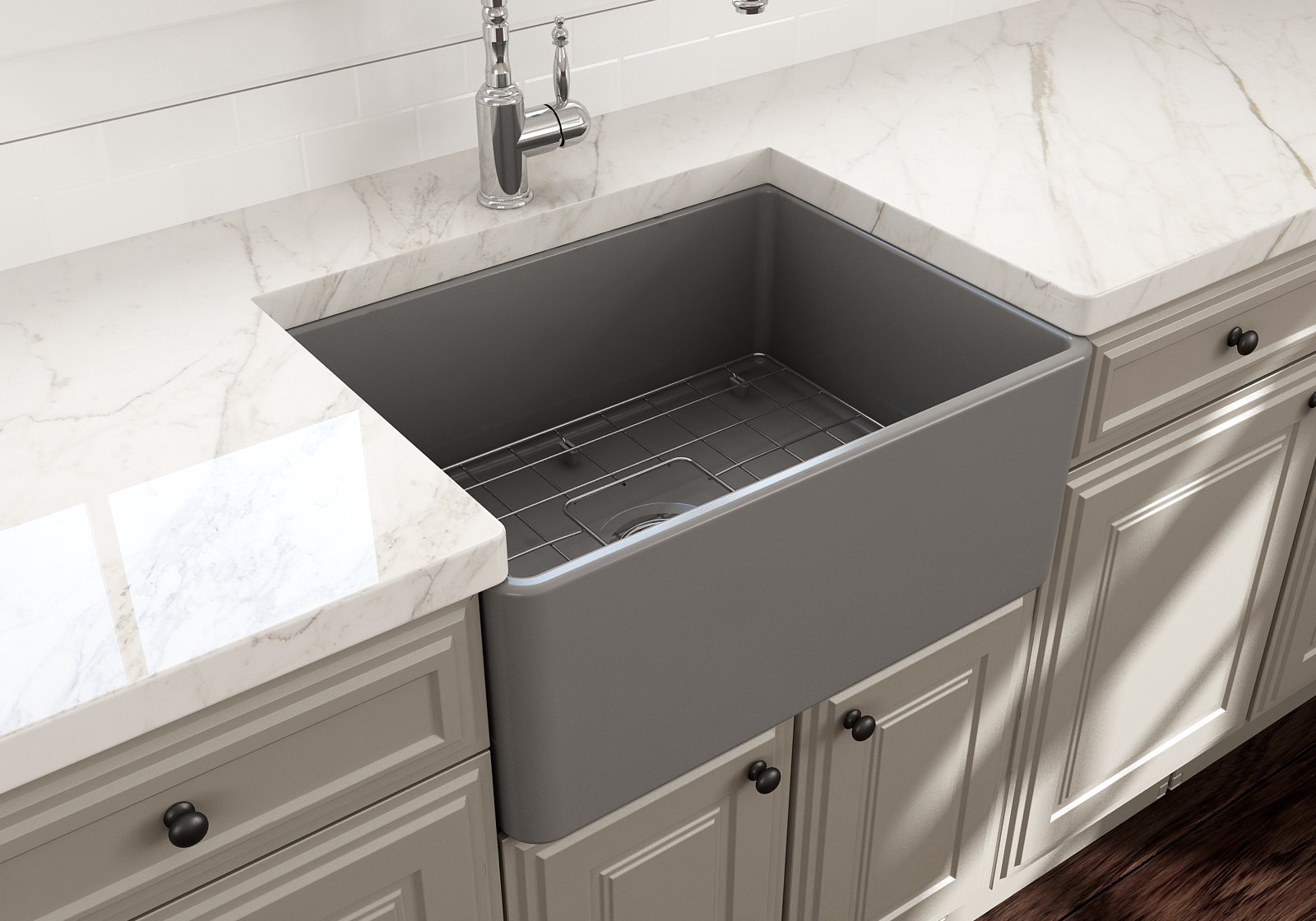Classico Farmhouse Apron Front Fireclay 24 in. Single Bowl Kitchen Sink with Protective Bottom Grid and Strainer 1137