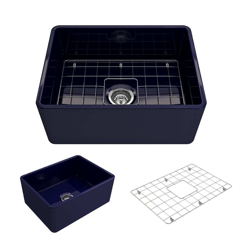 Classico Farmhouse Apron Front Fireclay 24 in. Single Bowl Kitchen Sink with Protective Bottom Grid and Strainer 1137