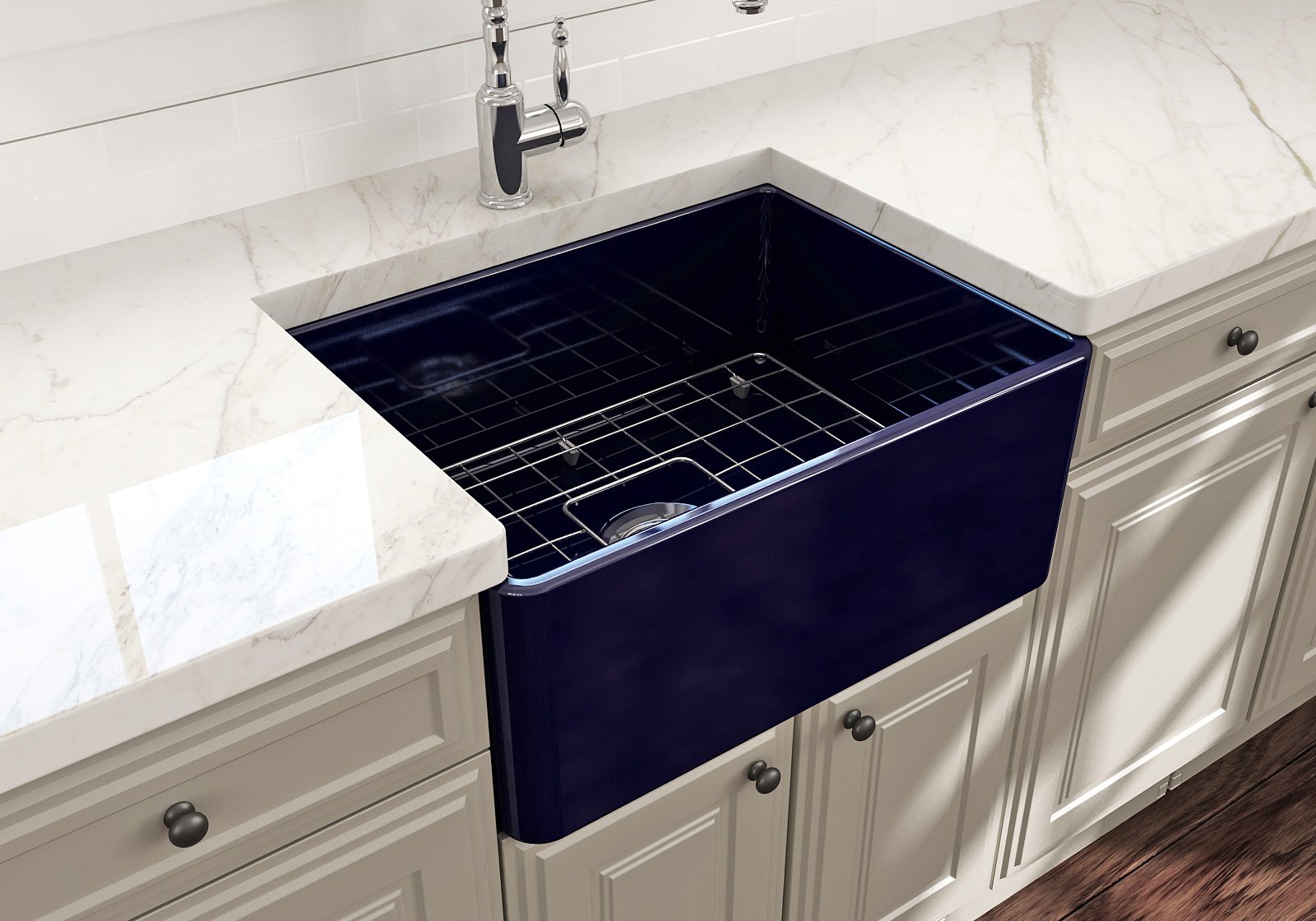 Classico Farmhouse Apron Front Fireclay 24 in. Single Bowl Kitchen Sink with Protective Bottom Grid and Strainer 1137