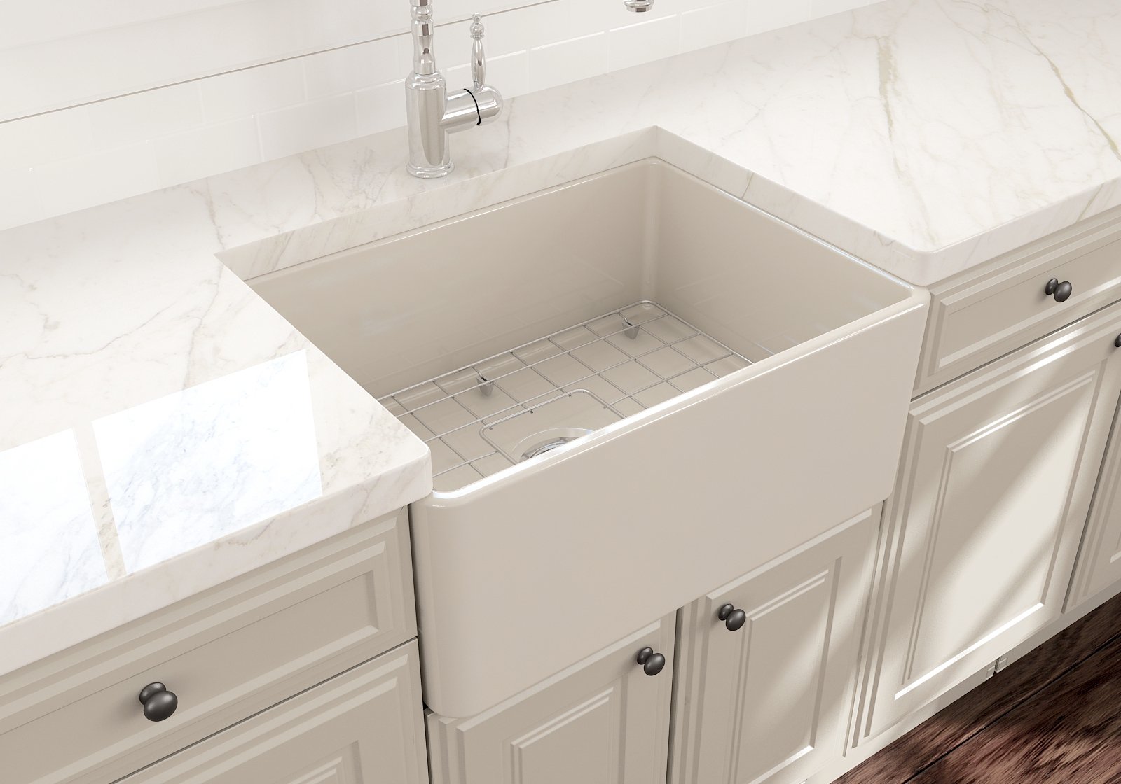 Classico Farmhouse Apron Front Fireclay 24 in. Single Bowl Kitchen Sink with Protective Bottom Grid and Strainer 1137