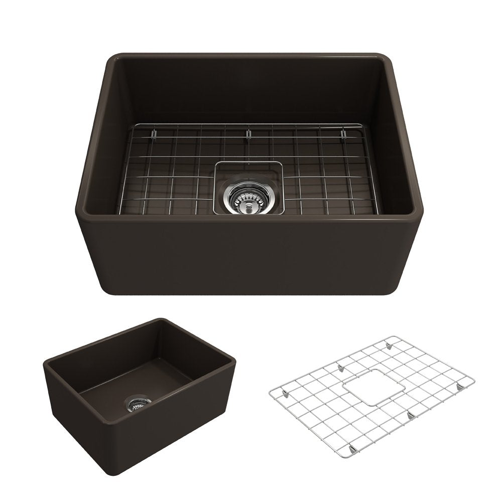 Classico Farmhouse Apron Front Fireclay 24 in. Single Bowl Kitchen Sink with Protective Bottom Grid and Strainer 1137