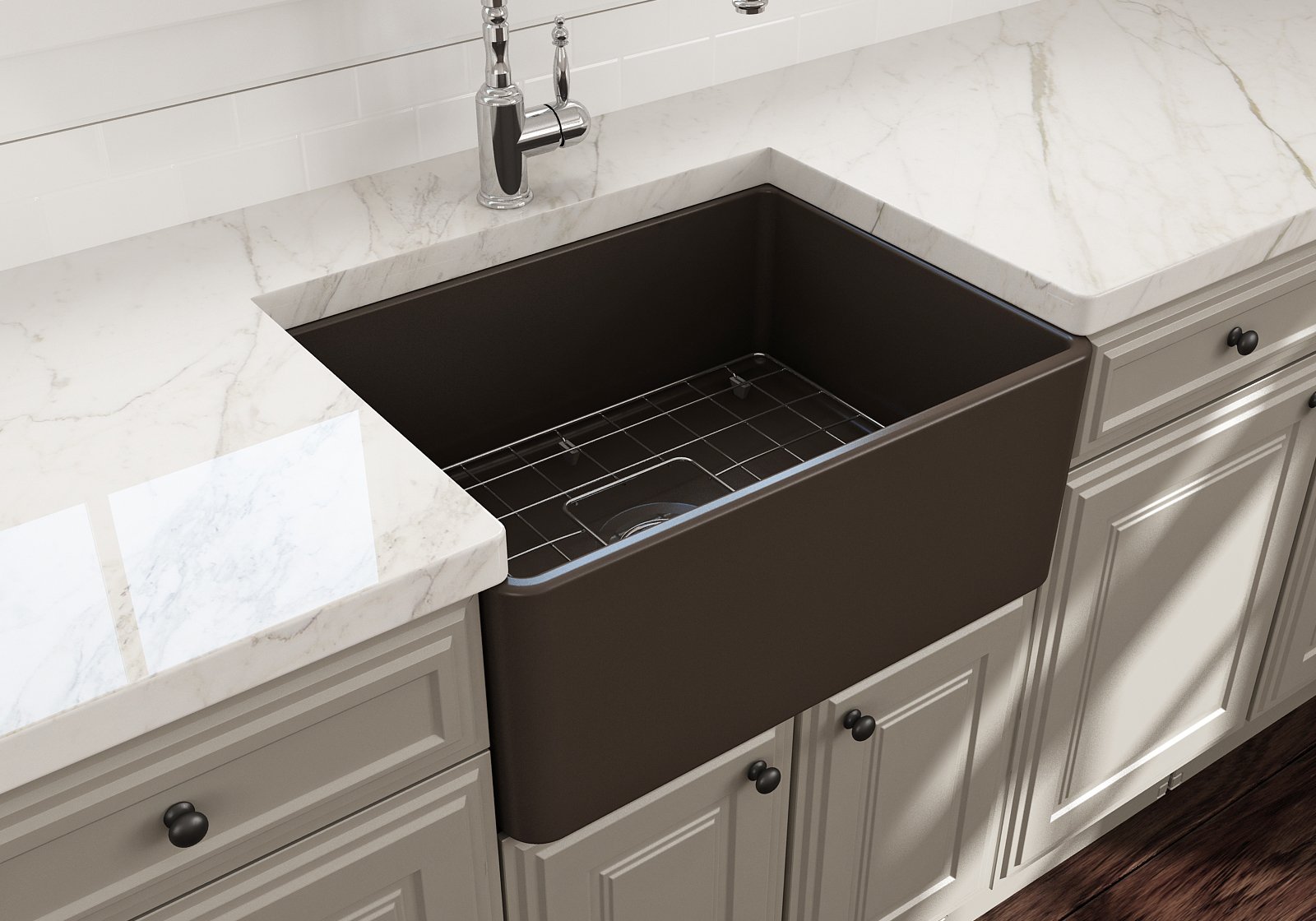 Classico Farmhouse Apron Front Fireclay 24 in. Single Bowl Kitchen Sink with Protective Bottom Grid and Strainer 1137