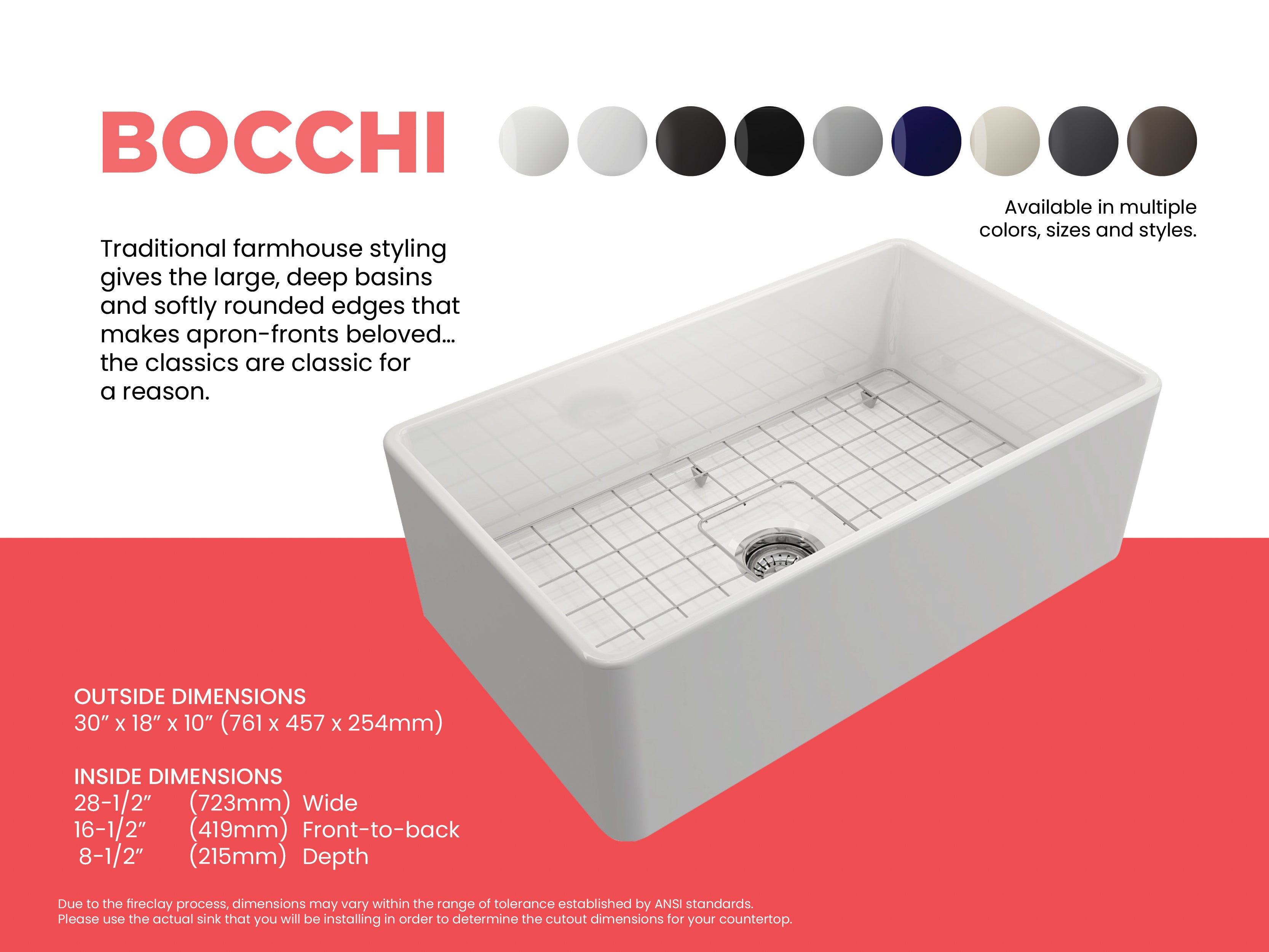 Classico Farmhouse Apron Front Fireclay 30 in. Single Bowl Kitchen Sink with Protective Bottom Grid and Strainer 1138
