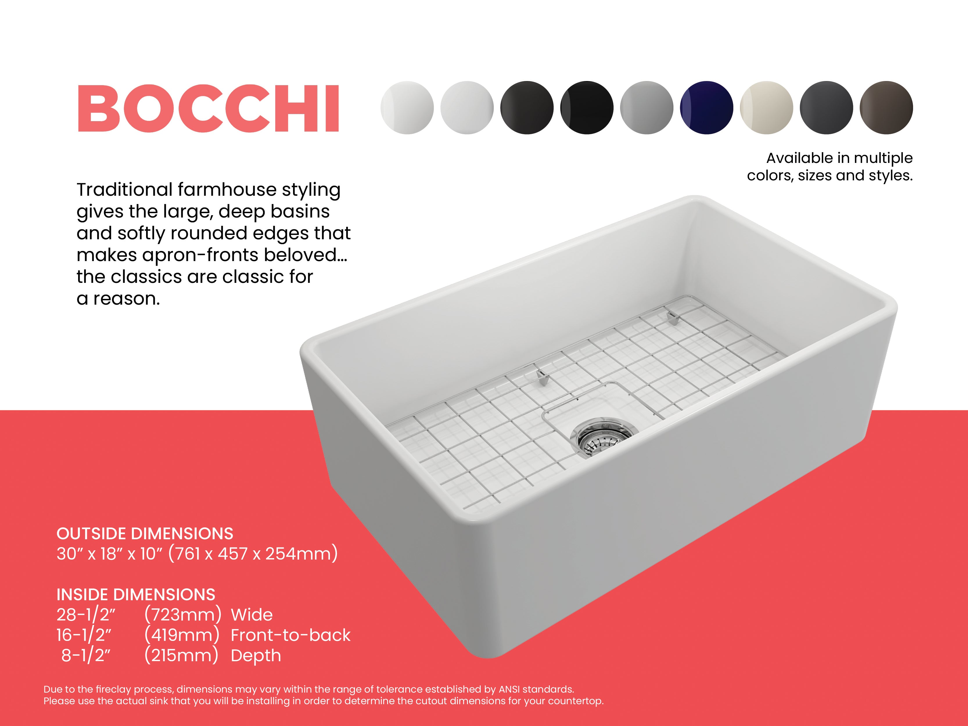 Classico Farmhouse Apron Front Fireclay 30 in. Single Bowl Kitchen Sink with Protective Bottom Grid and Strainer 1138