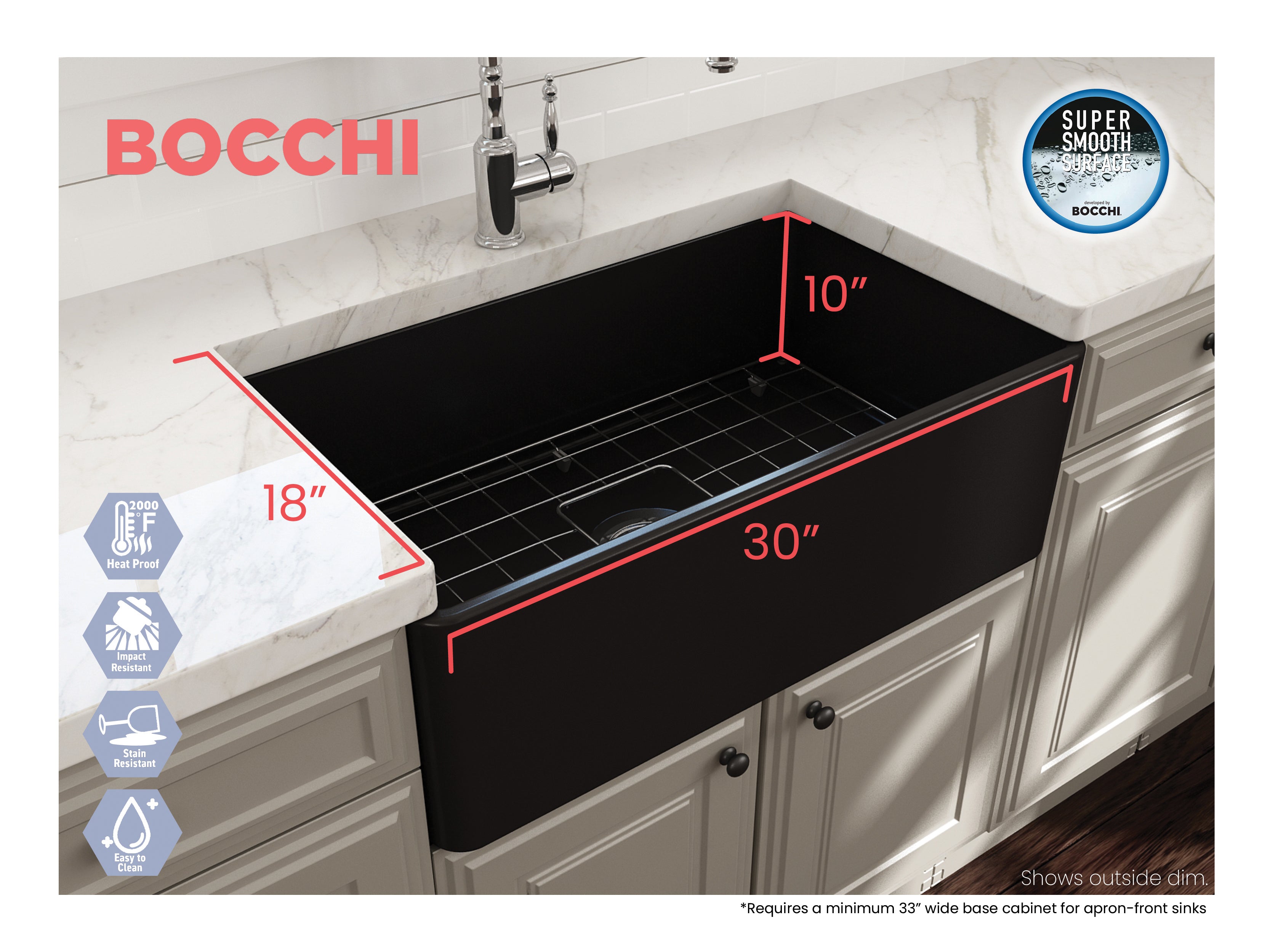 Classico Farmhouse Apron Front Fireclay 30 in. Single Bowl Kitchen Sink with Protective Bottom Grid and Strainer 1138
