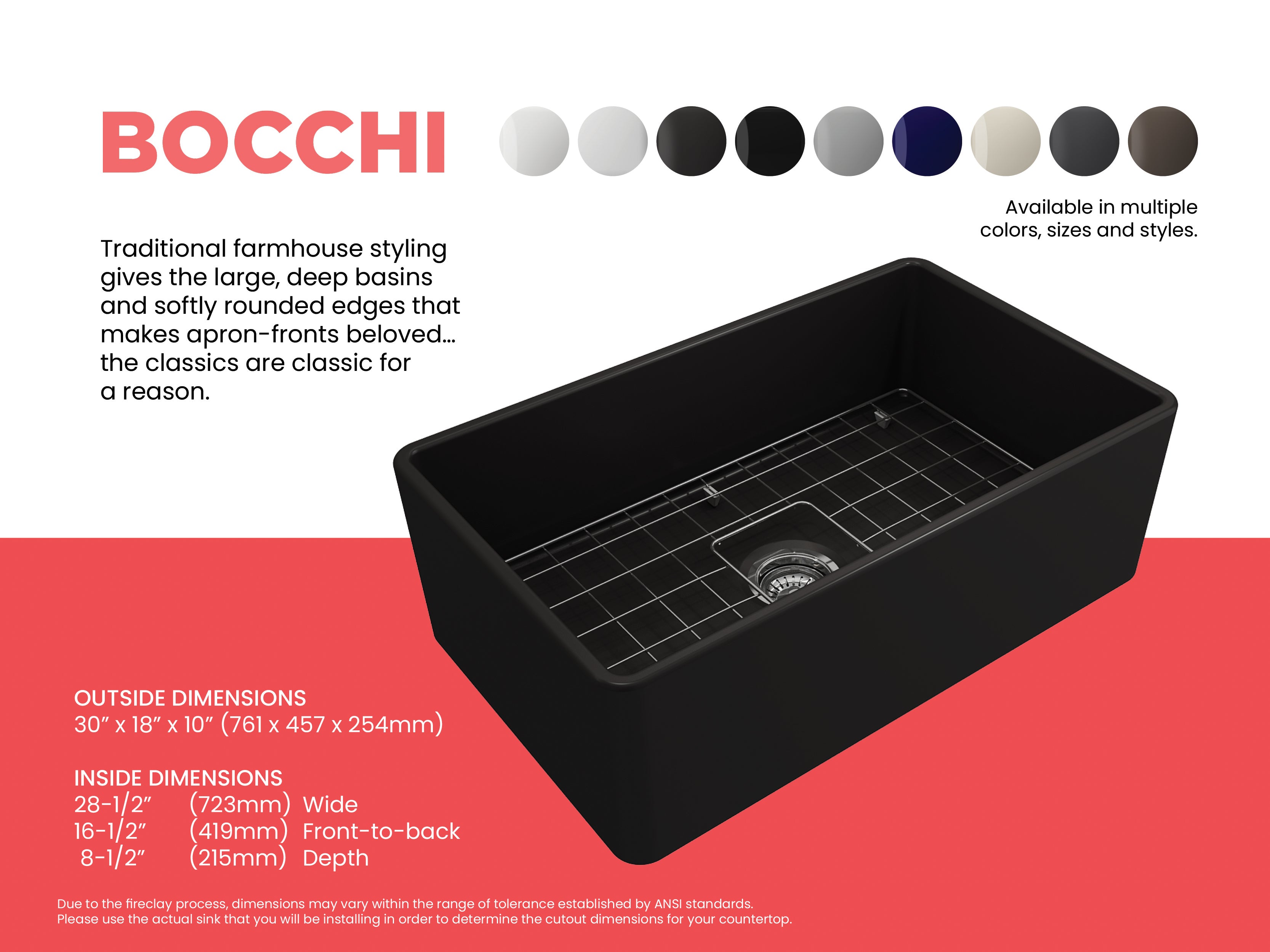 Classico Farmhouse Apron Front Fireclay 30 in. Single Bowl Kitchen Sink with Protective Bottom Grid and Strainer 1138