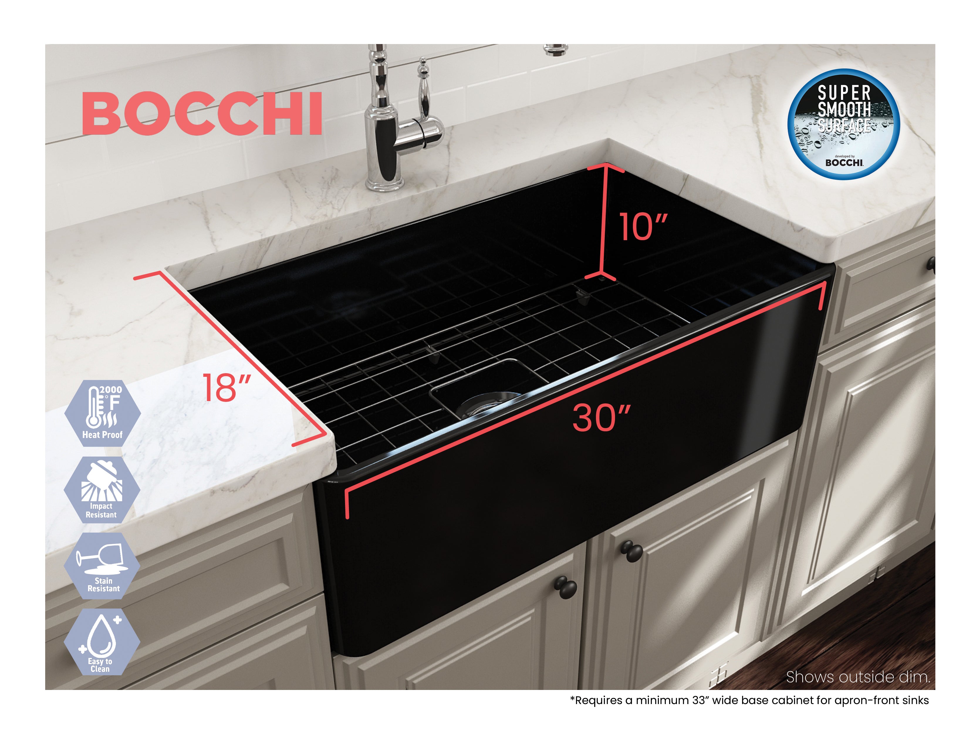 Classico Farmhouse Apron Front Fireclay 30 in. Single Bowl Kitchen Sink with Protective Bottom Grid and Strainer 1138