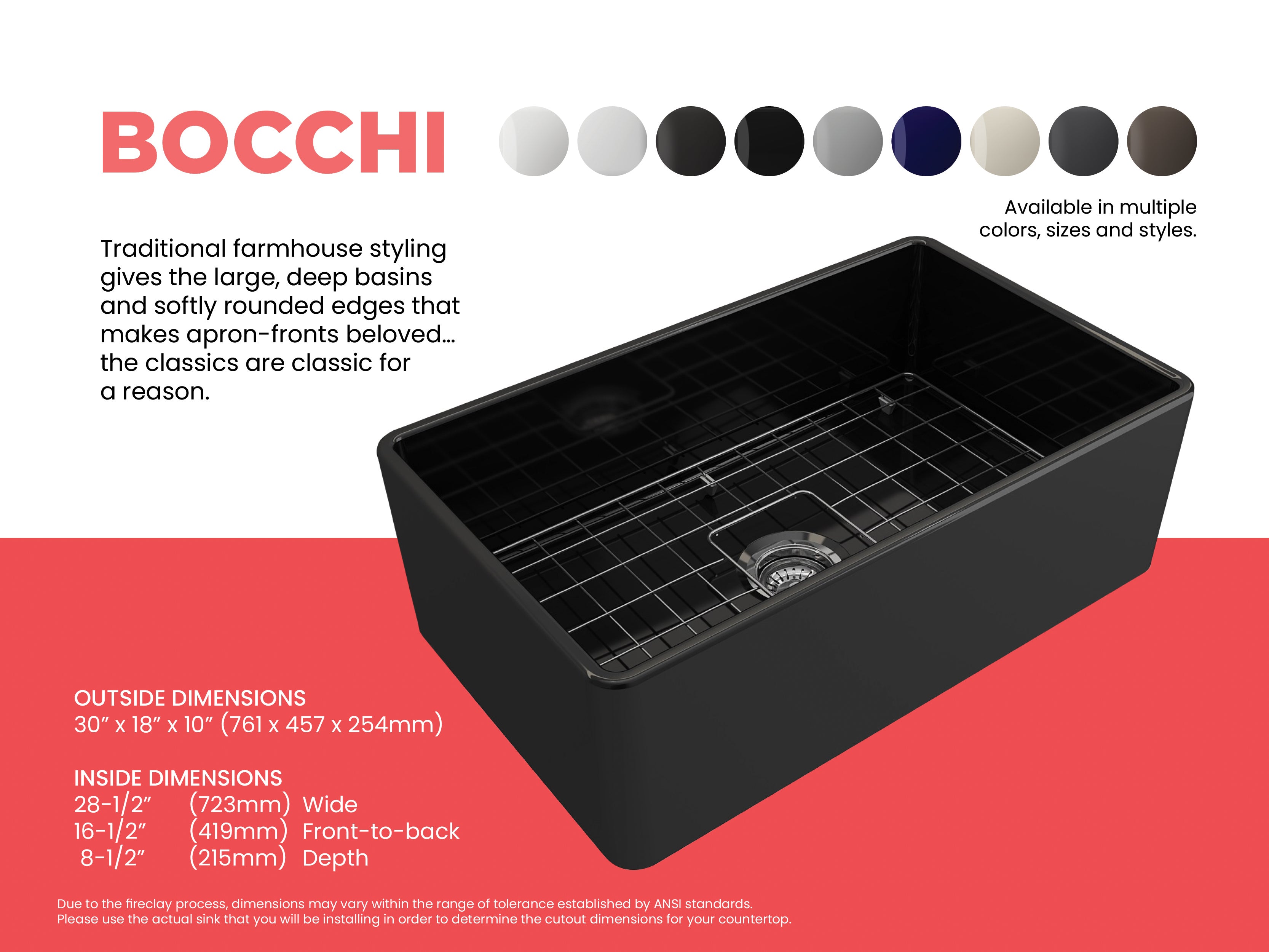 Classico Farmhouse Apron Front Fireclay 30 in. Single Bowl Kitchen Sink with Protective Bottom Grid and Strainer 1138