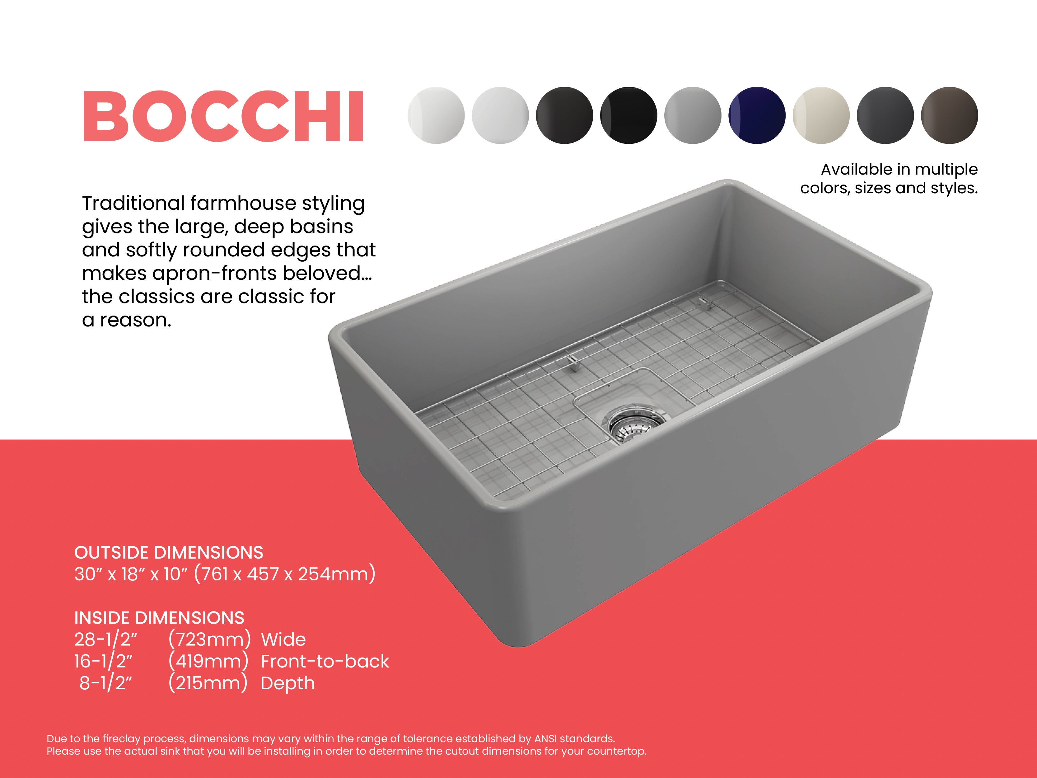Classico Farmhouse Apron Front Fireclay 30 in. Single Bowl Kitchen Sink with Protective Bottom Grid and Strainer 1138