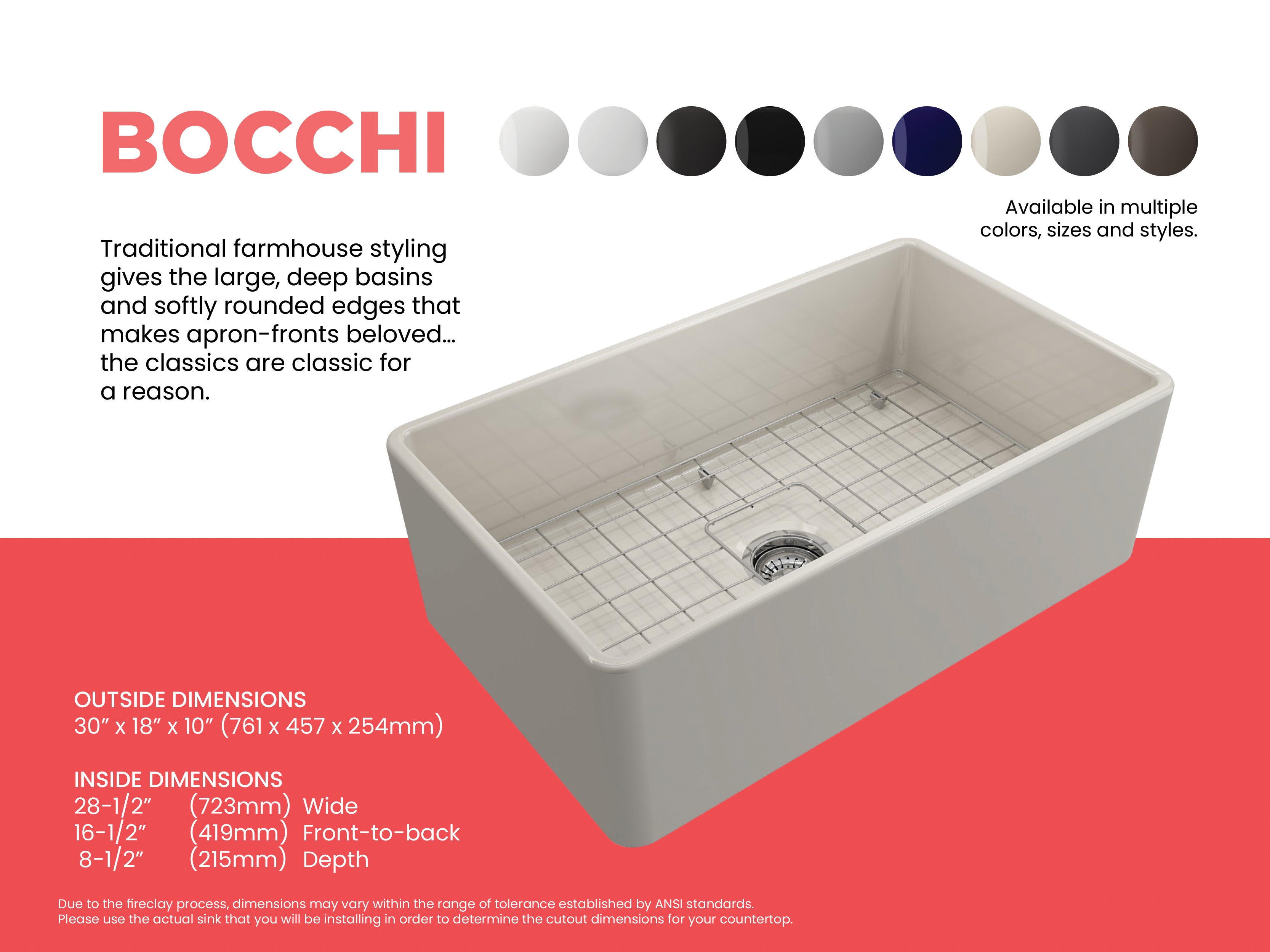 Classico Farmhouse Apron Front Fireclay 30 in. Single Bowl Kitchen Sink with Protective Bottom Grid and Strainer 1138