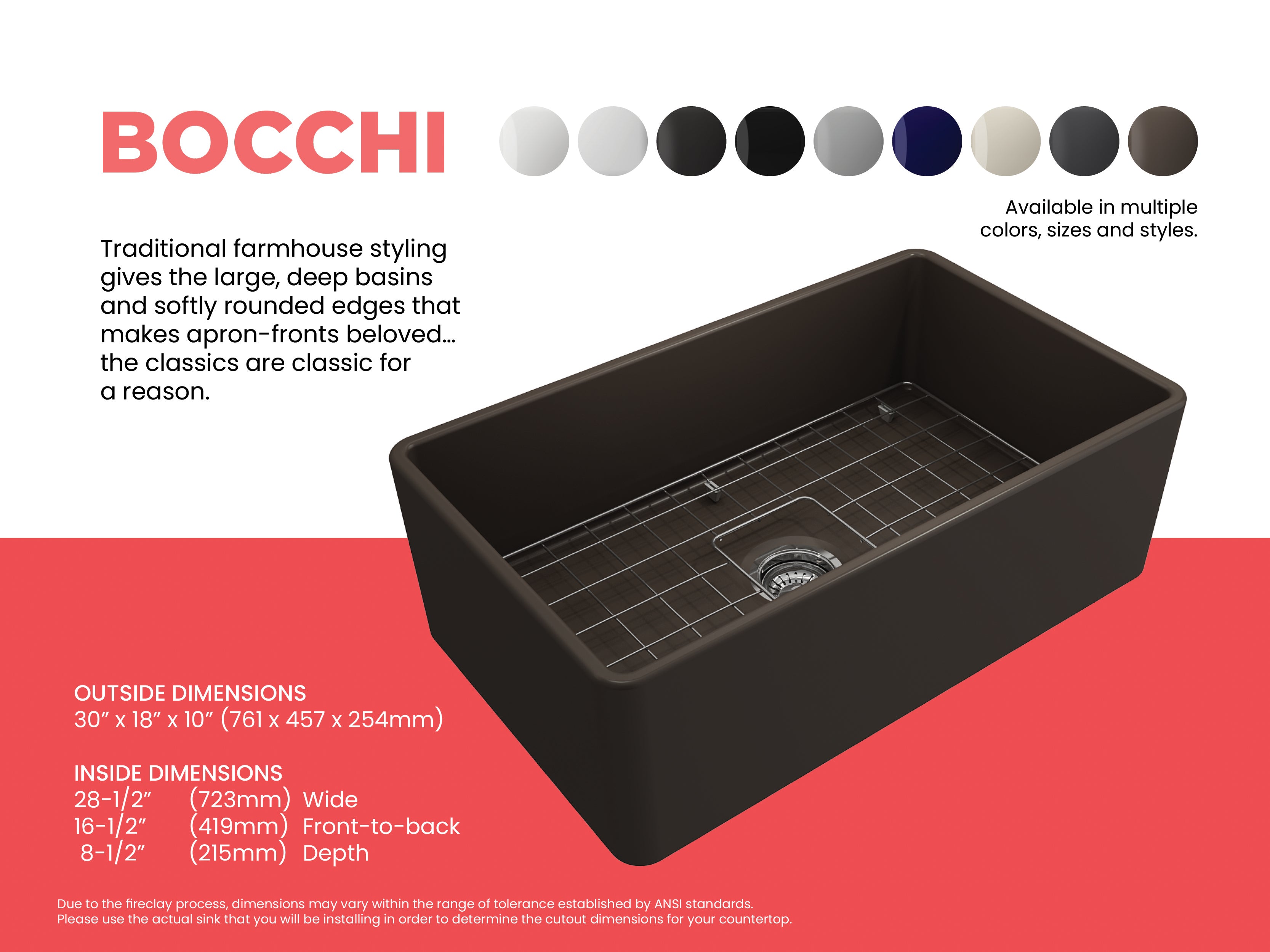 Classico Farmhouse Apron Front Fireclay 30 in. Single Bowl Kitchen Sink with Protective Bottom Grid and Strainer 1138