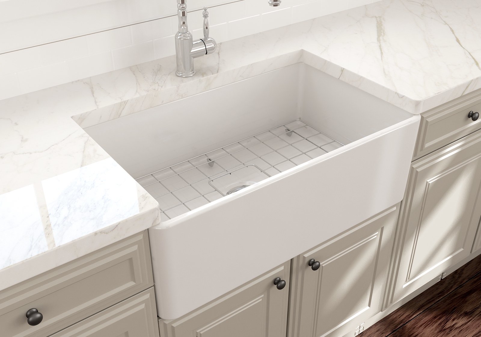 Classico Farmhouse Apron Front Fireclay 30 in. Single Bowl Kitchen Sink with Protective Bottom Grid and Strainer 1138