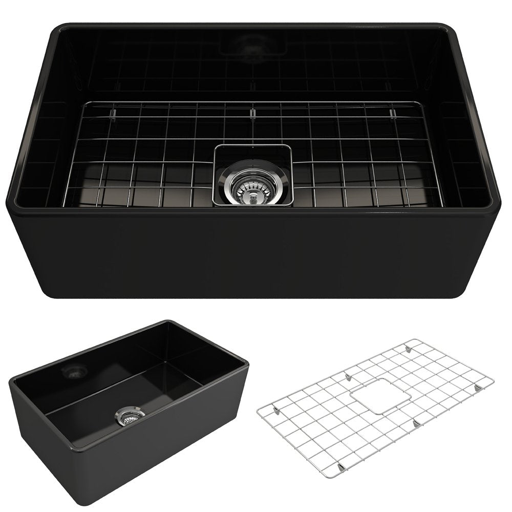 Classico Farmhouse Apron Front Fireclay 30 in. Single Bowl Kitchen Sink with Protective Bottom Grid and Strainer 1138