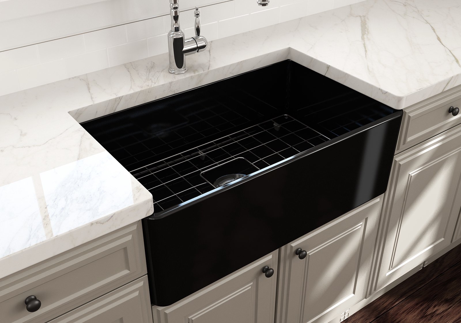 Classico Farmhouse Apron Front Fireclay 30 in. Single Bowl Kitchen Sink with Protective Bottom Grid and Strainer 1138