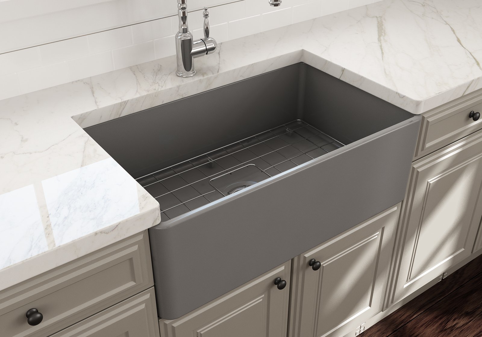 Classico Farmhouse Apron Front Fireclay 30 in. Single Bowl Kitchen Sink with Protective Bottom Grid and Strainer 1138