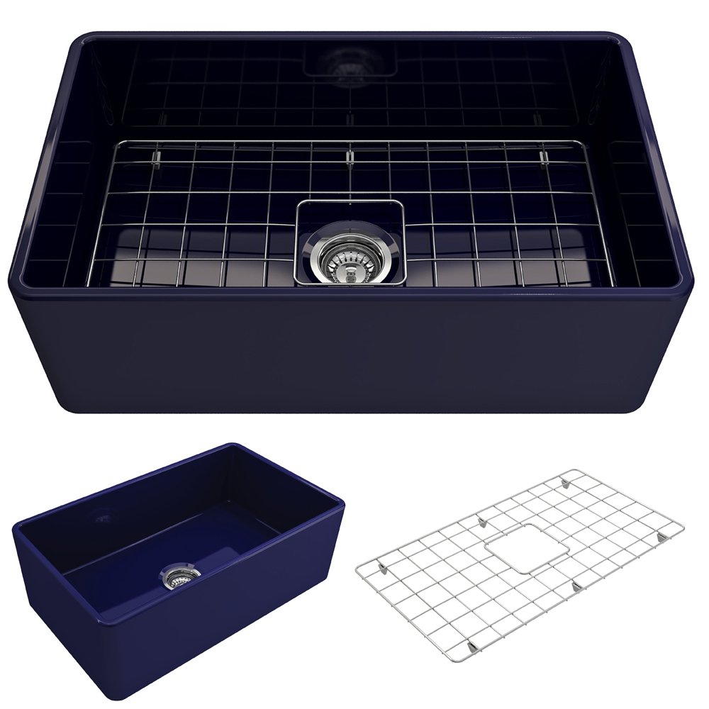Classico Farmhouse Apron Front Fireclay 30 in. Single Bowl Kitchen Sink with Protective Bottom Grid and Strainer 1138