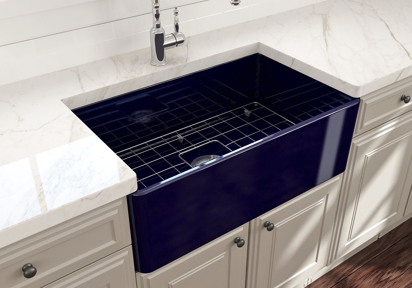 Classico Farmhouse Apron Front Fireclay 30 in. Single Bowl Kitchen Sink with Protective Bottom Grid and Strainer 1138