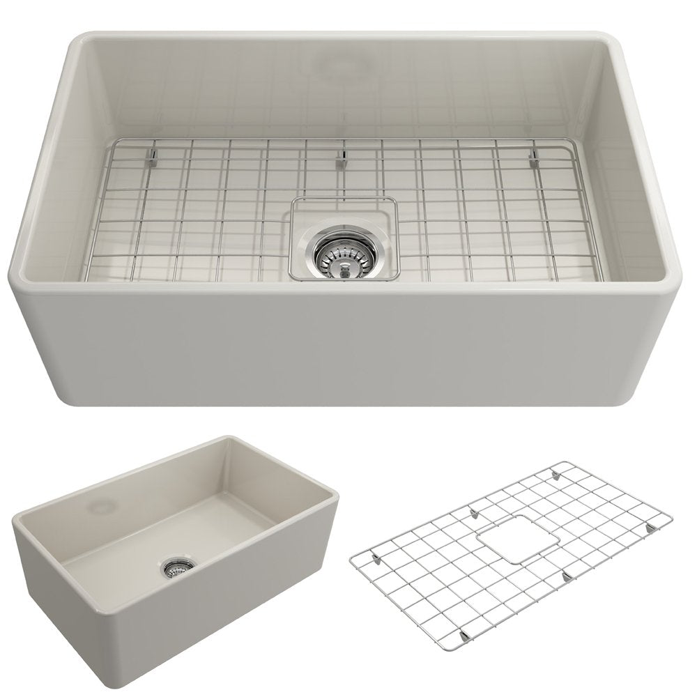 Classico Farmhouse Apron Front Fireclay 30 in. Single Bowl Kitchen Sink with Protective Bottom Grid and Strainer 1138