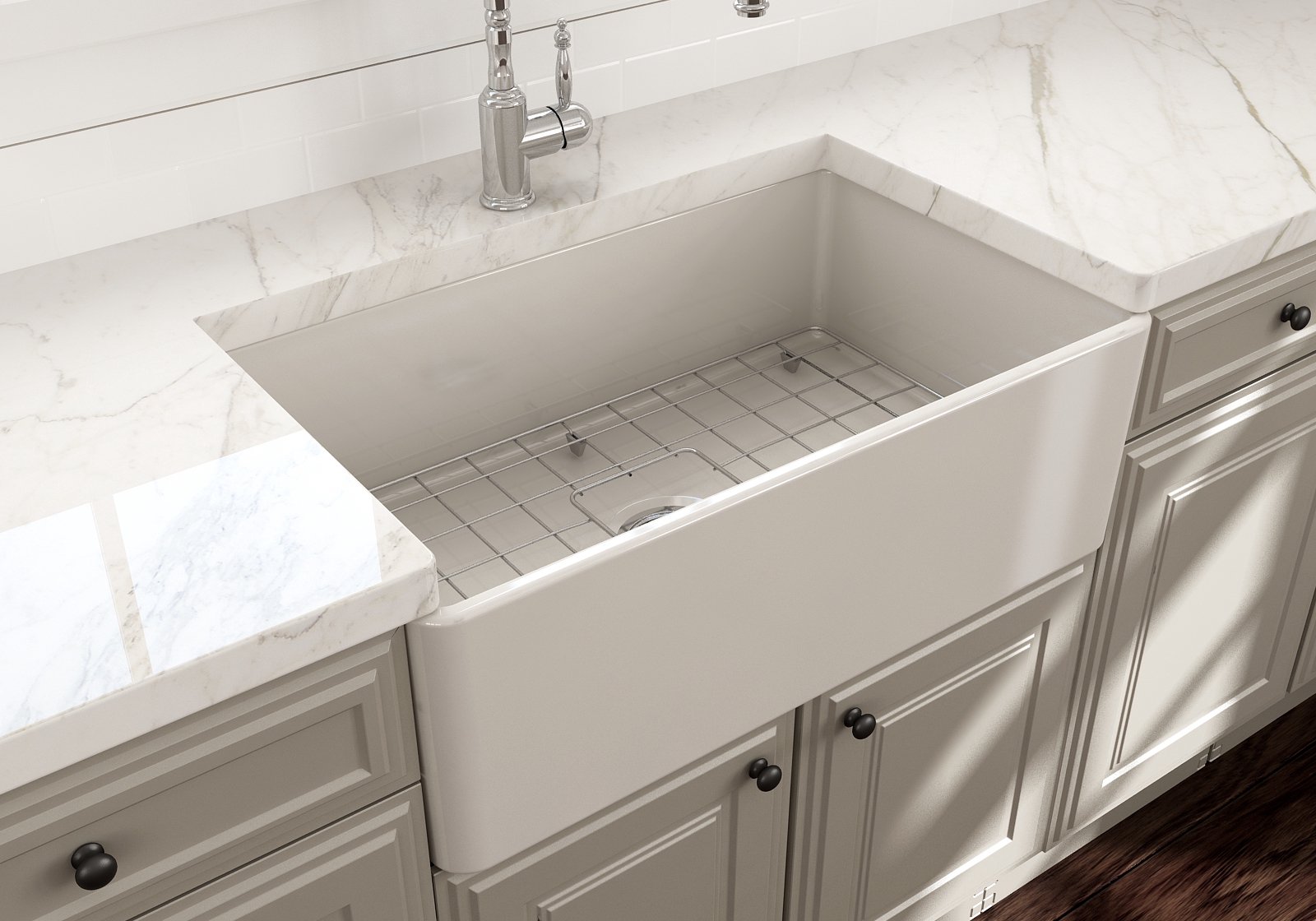 Classico Farmhouse Apron Front Fireclay 30 in. Single Bowl Kitchen Sink with Protective Bottom Grid and Strainer 1138