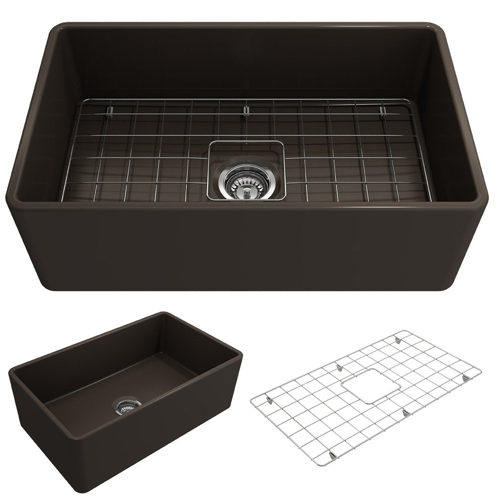Classico Farmhouse Apron Front Fireclay 30 in. Single Bowl Kitchen Sink with Protective Bottom Grid and Strainer 1138