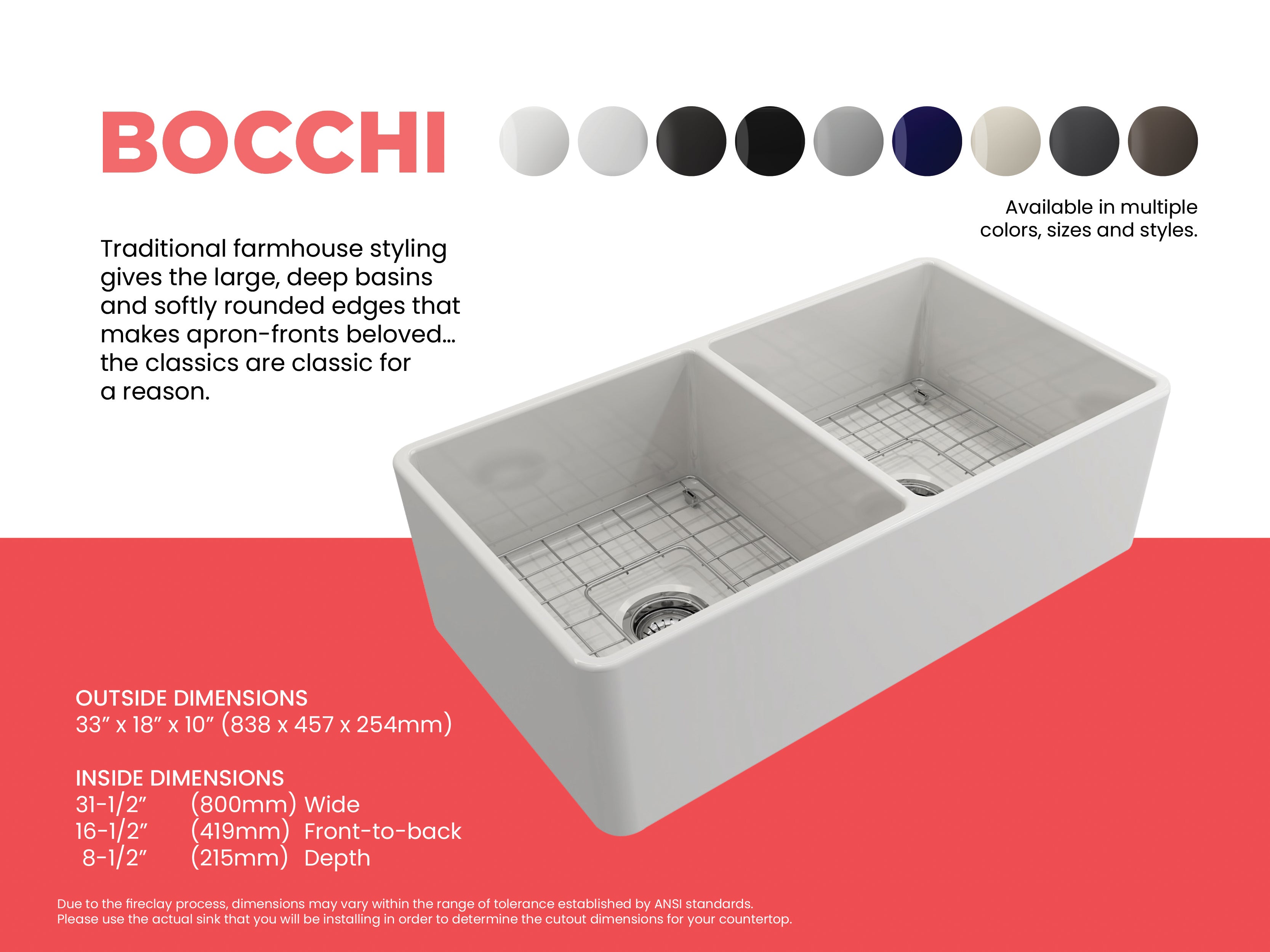 Classico Farmhouse Apron Front Fireclay 33 in. Double Bowl Kitchen Sink with Protective Bottom Grids and Strainers 1139