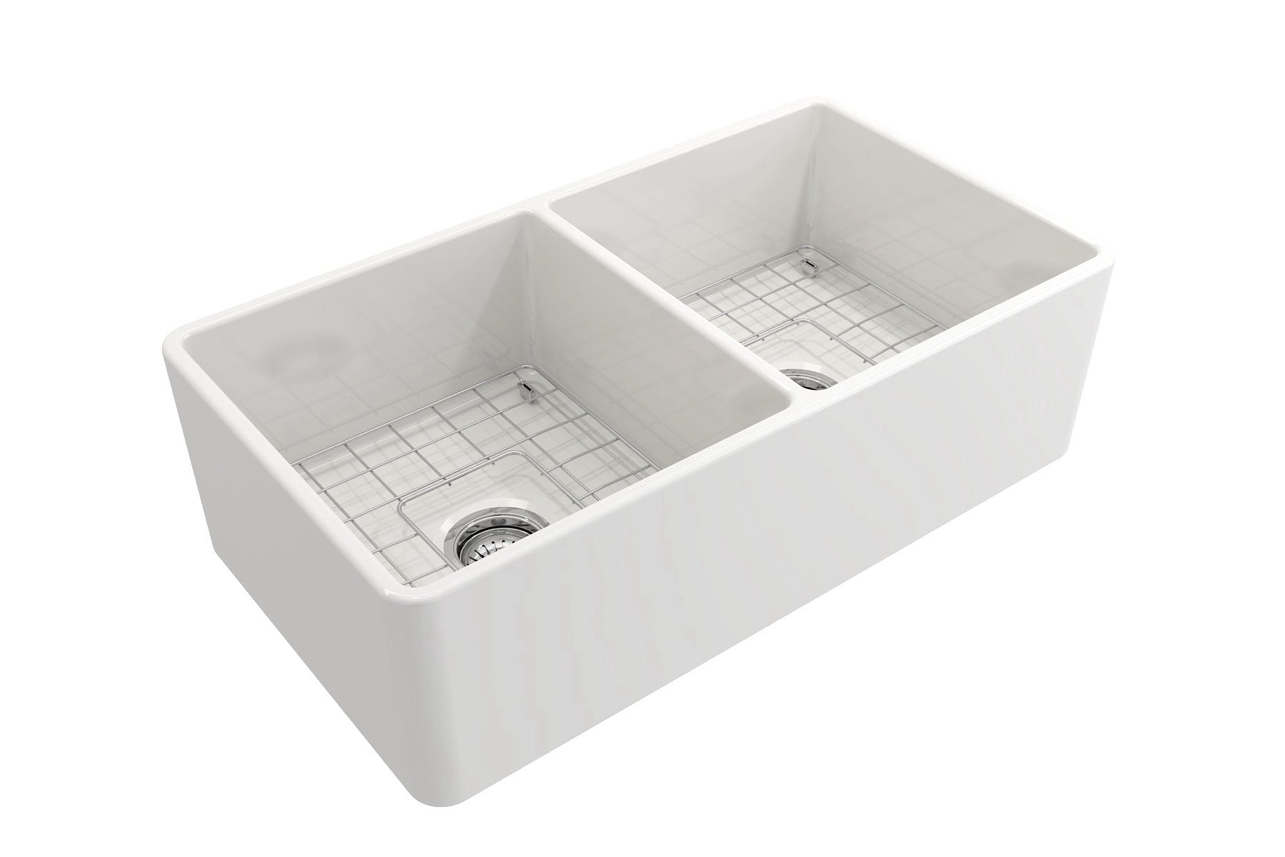 Classico Farmhouse Apron Front Fireclay 33 in. Double Bowl Kitchen Sink with Protective Bottom Grids and Strainers 1139