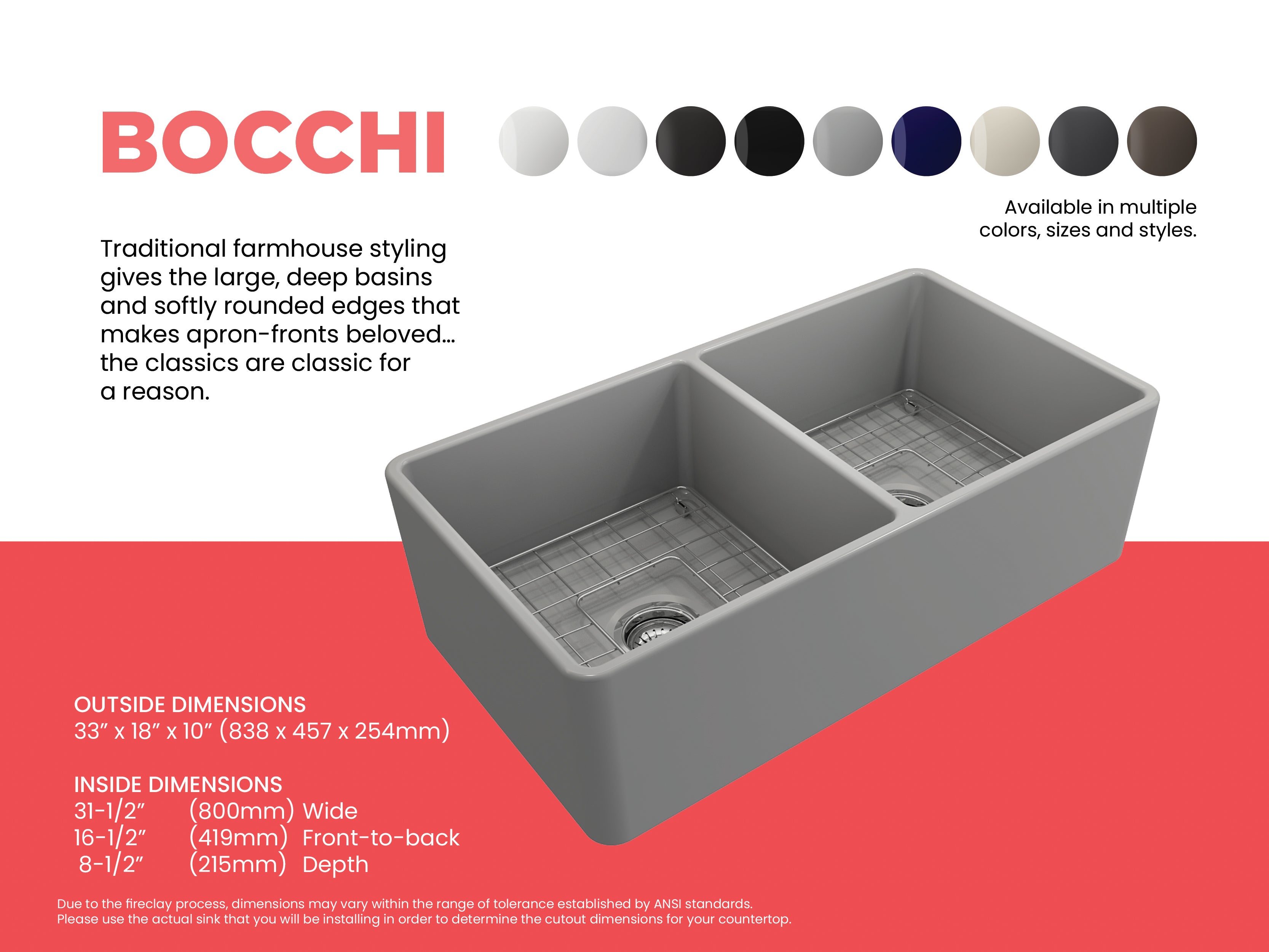 Classico Farmhouse Apron Front Fireclay 33 in. Double Bowl Kitchen Sink with Protective Bottom Grids and Strainers 1139