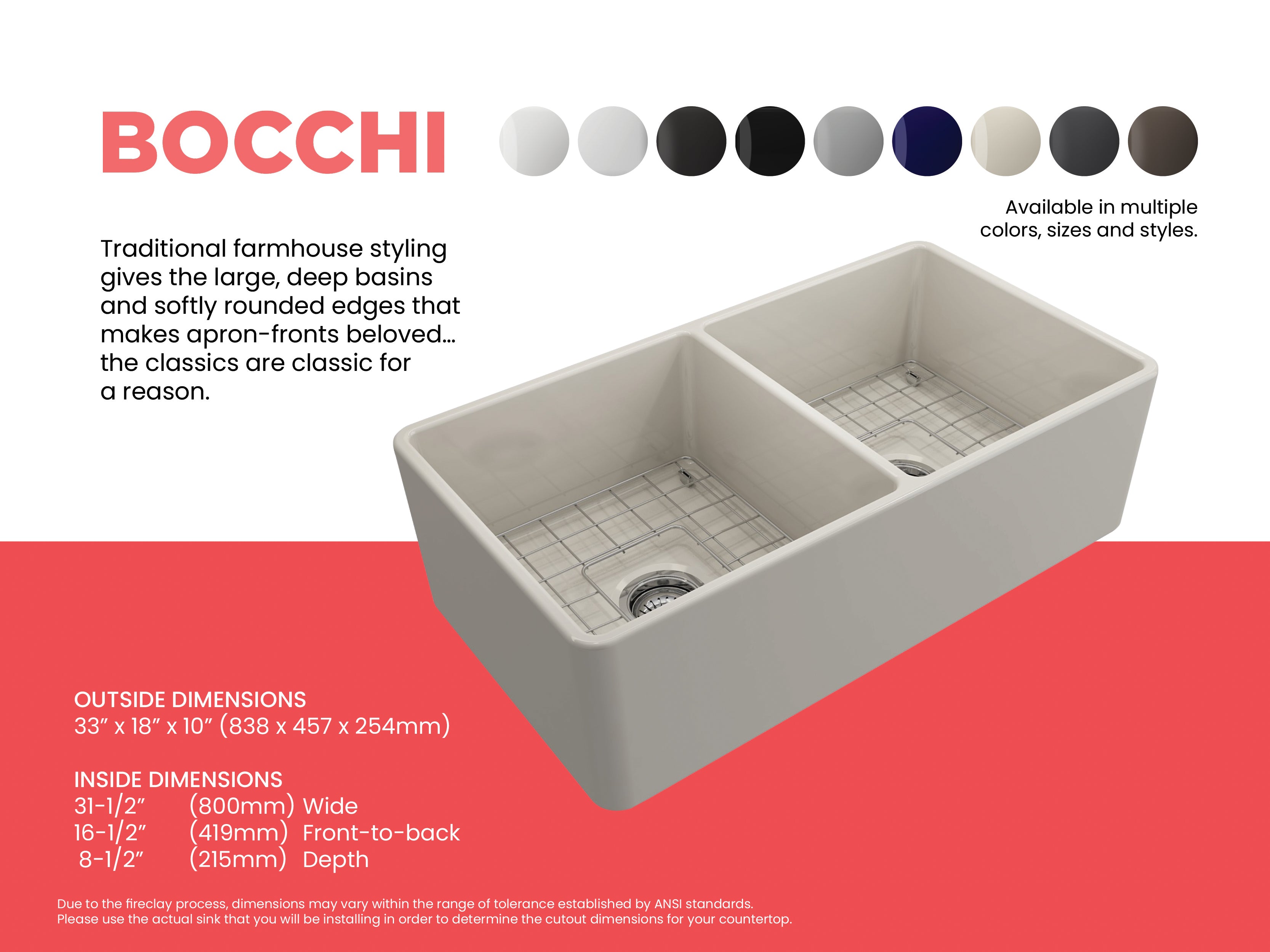 Classico Farmhouse Apron Front Fireclay 33 in. Double Bowl Kitchen Sink with Protective Bottom Grids and Strainers 1139
