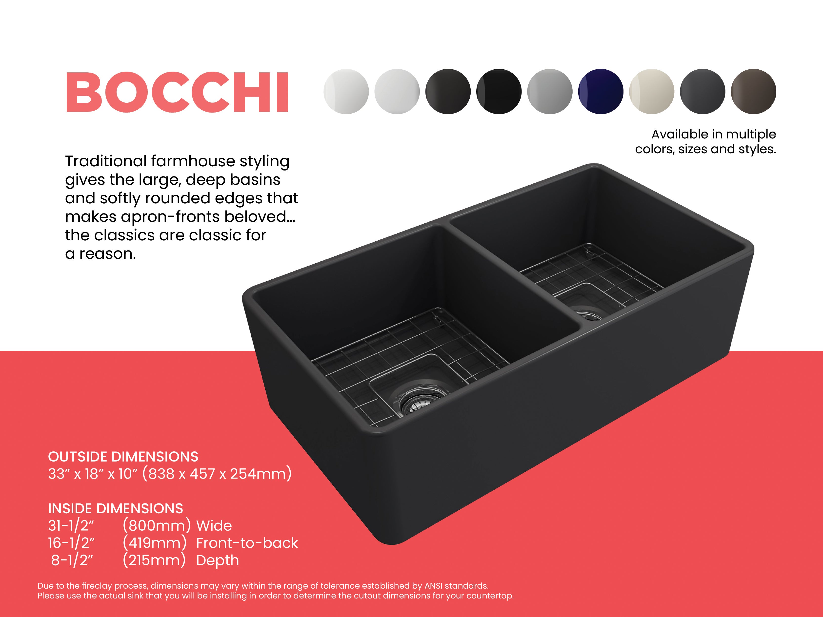 Classico Farmhouse Apron Front Fireclay 33 in. Double Bowl Kitchen Sink with Protective Bottom Grids and Strainers 1139