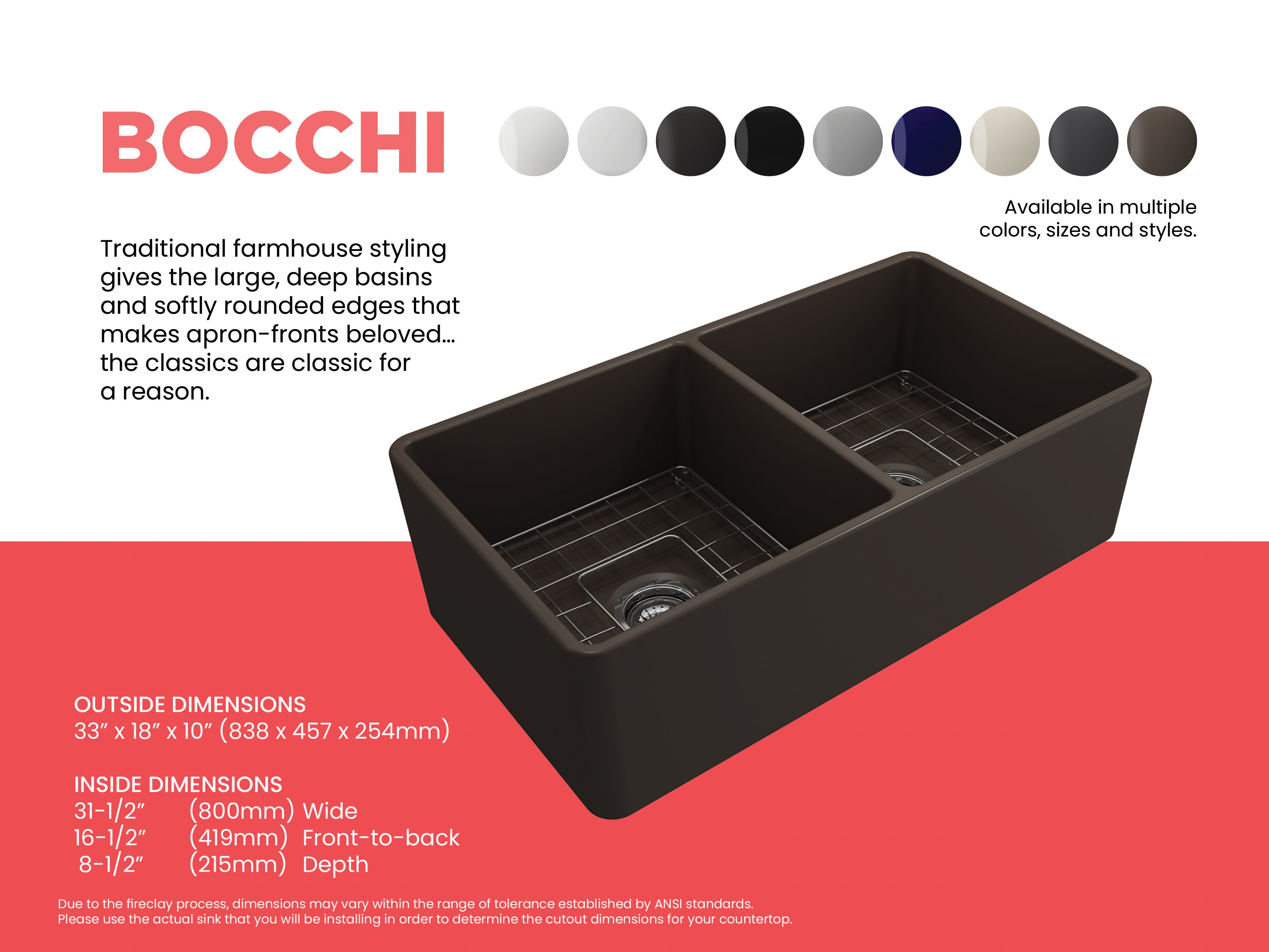 Classico Farmhouse Apron Front Fireclay 33 in. Double Bowl Kitchen Sink with Protective Bottom Grids and Strainers 1139