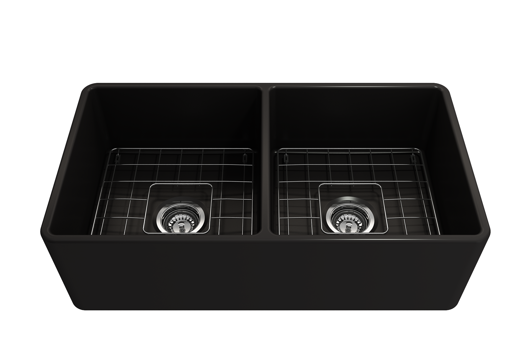 Classico Farmhouse Apron Front Fireclay 33 in. Double Bowl Kitchen Sink with Protective Bottom Grids and Strainers 1139