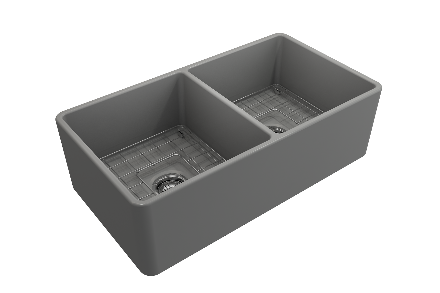 Classico Farmhouse Apron Front Fireclay 33 in. Double Bowl Kitchen Sink with Protective Bottom Grids and Strainers 1139
