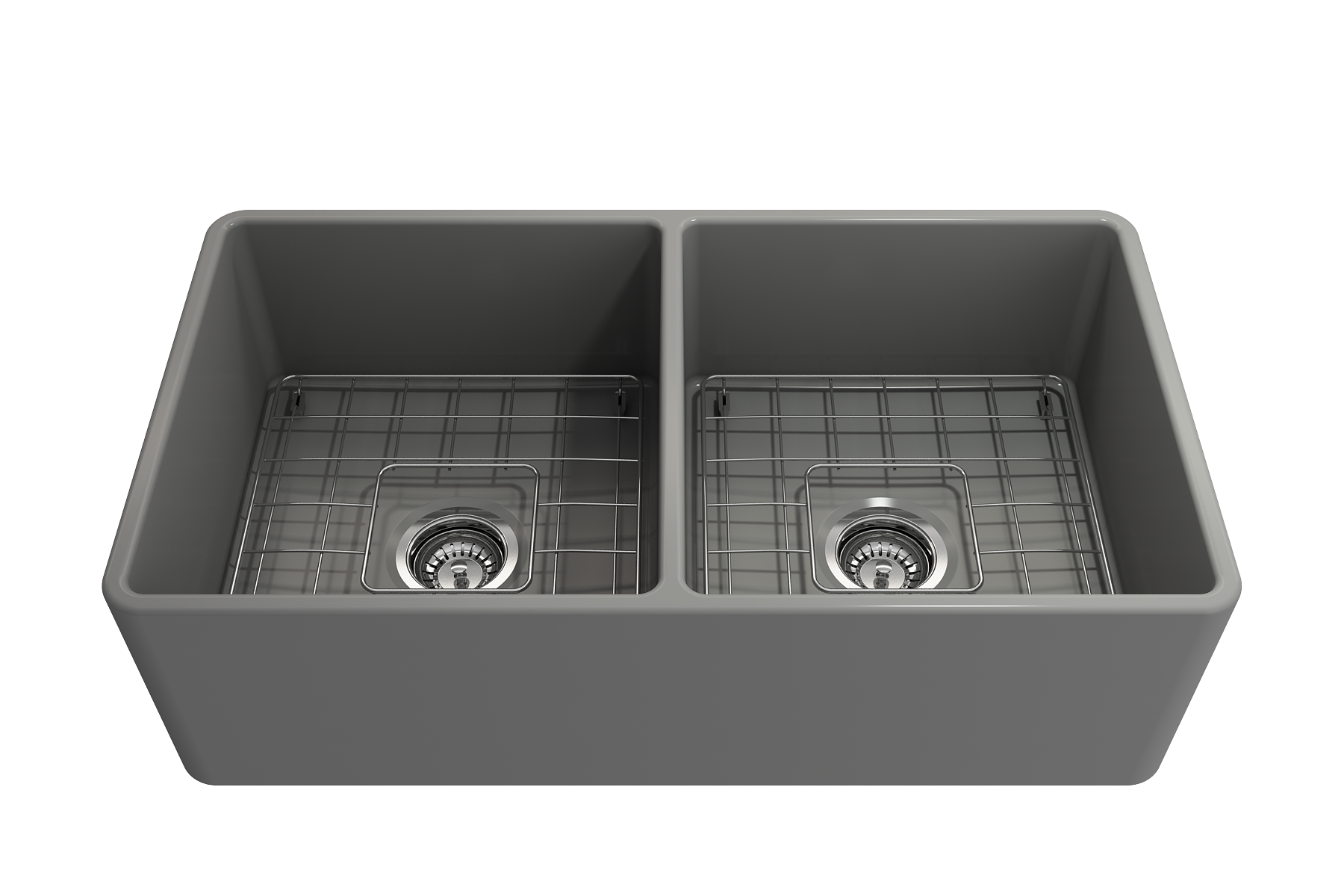 Classico Farmhouse Apron Front Fireclay 33 in. Double Bowl Kitchen Sink with Protective Bottom Grids and Strainers 1139