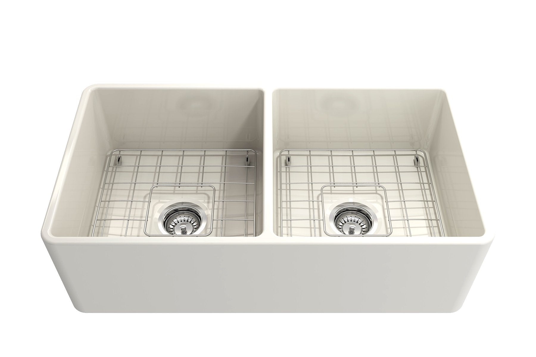 Classico Farmhouse Apron Front Fireclay 33 in. Double Bowl Kitchen Sink with Protective Bottom Grids and Strainers 1139
