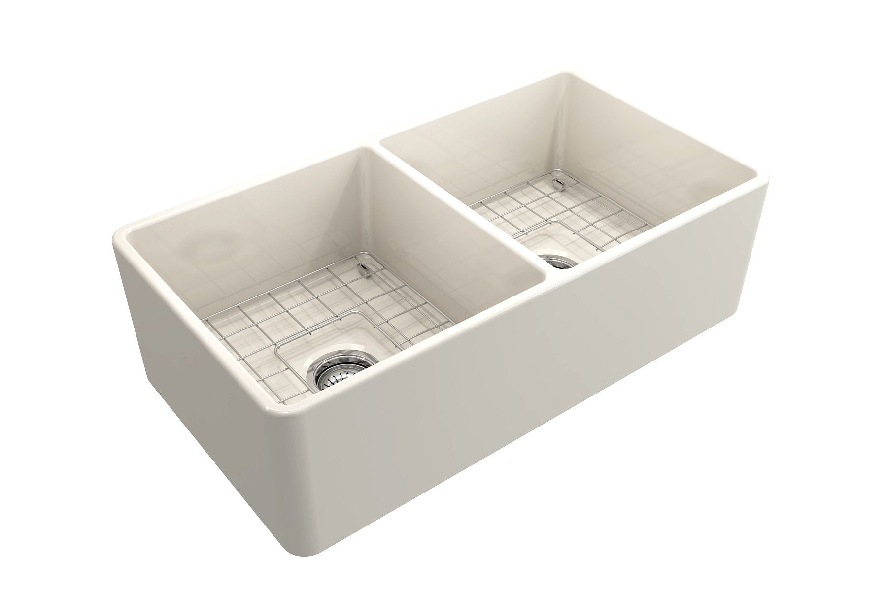 Classico Farmhouse Apron Front Fireclay 33 in. Double Bowl Kitchen Sink with Protective Bottom Grids and Strainers 1139