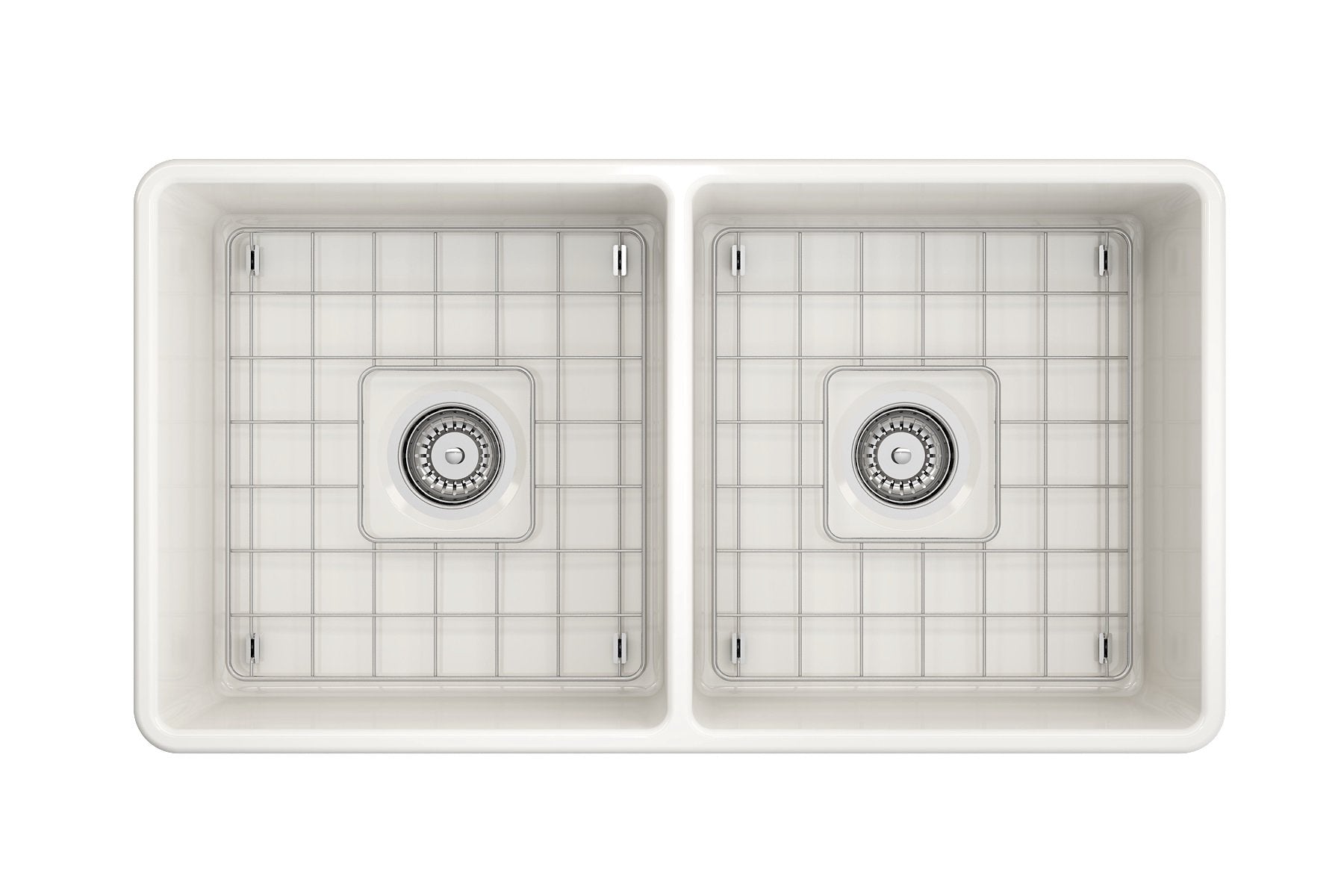 Classico Farmhouse Apron Front Fireclay 33 in. Double Bowl Kitchen Sink with Protective Bottom Grids and Strainers 1139
