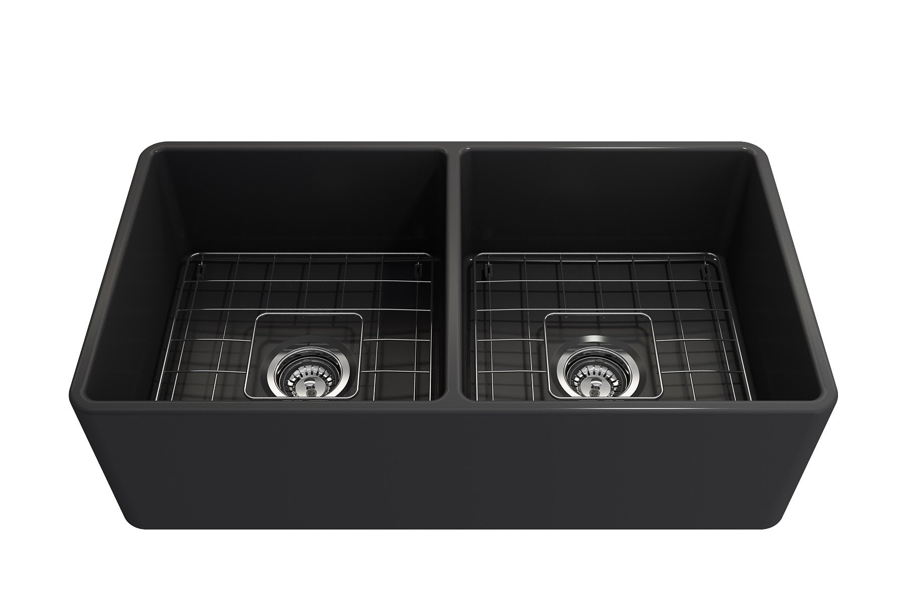 Classico Farmhouse Apron Front Fireclay 33 in. Double Bowl Kitchen Sink with Protective Bottom Grids and Strainers 1139