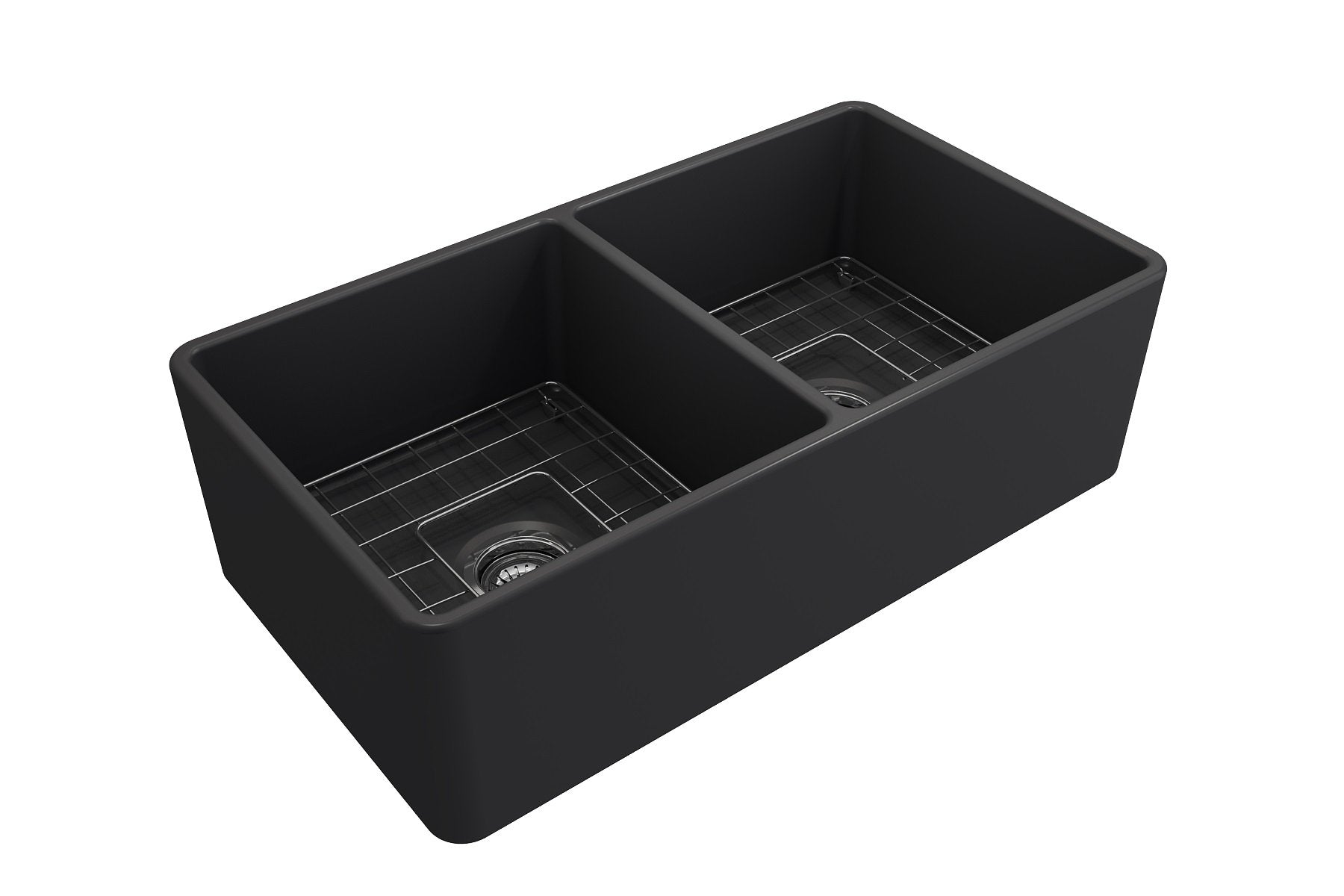 Classico Farmhouse Apron Front Fireclay 33 in. Double Bowl Kitchen Sink with Protective Bottom Grids and Strainers 1139
