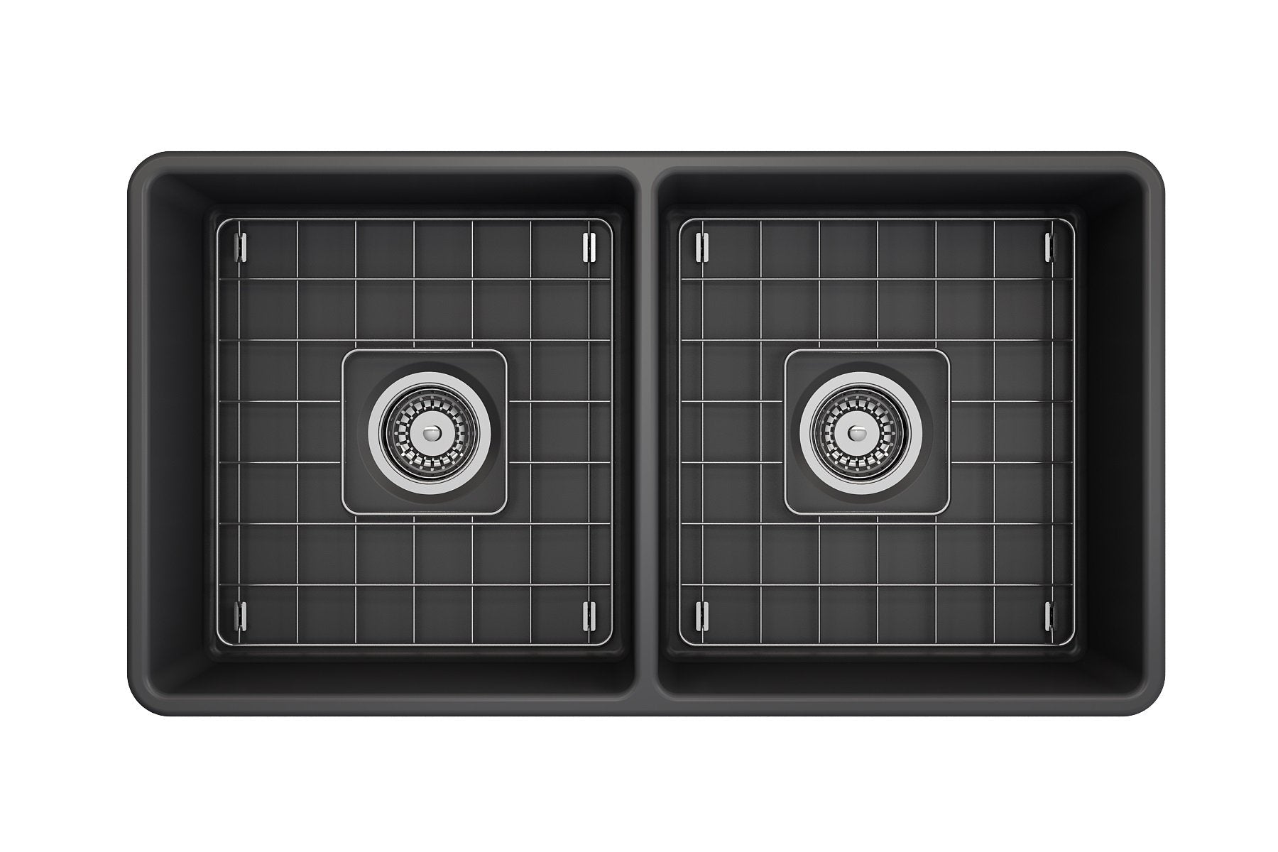 Classico Farmhouse Apron Front Fireclay 33 in. Double Bowl Kitchen Sink with Protective Bottom Grids and Strainers 1139