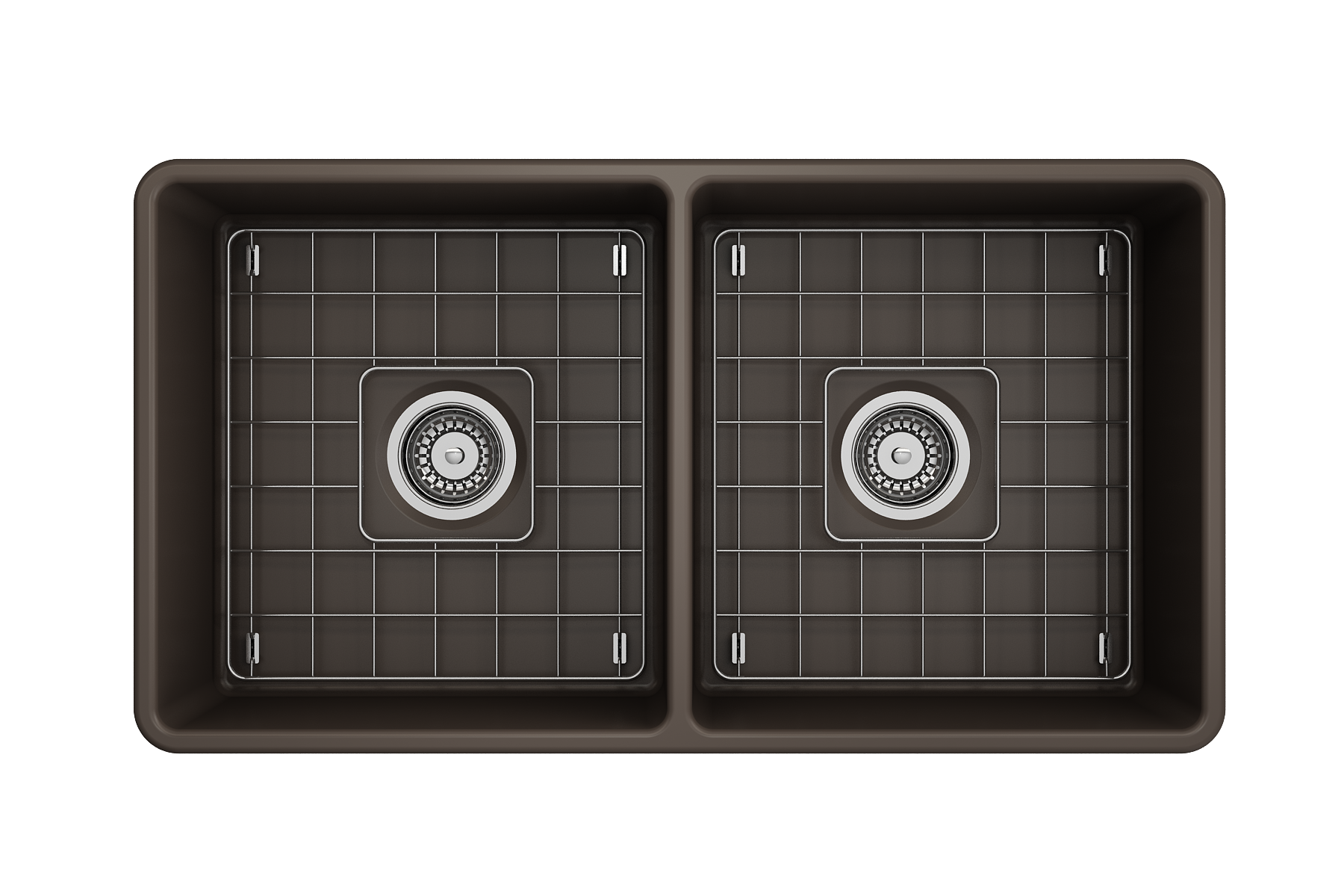 Classico Farmhouse Apron Front Fireclay 33 in. Double Bowl Kitchen Sink with Protective Bottom Grids and Strainers 1139