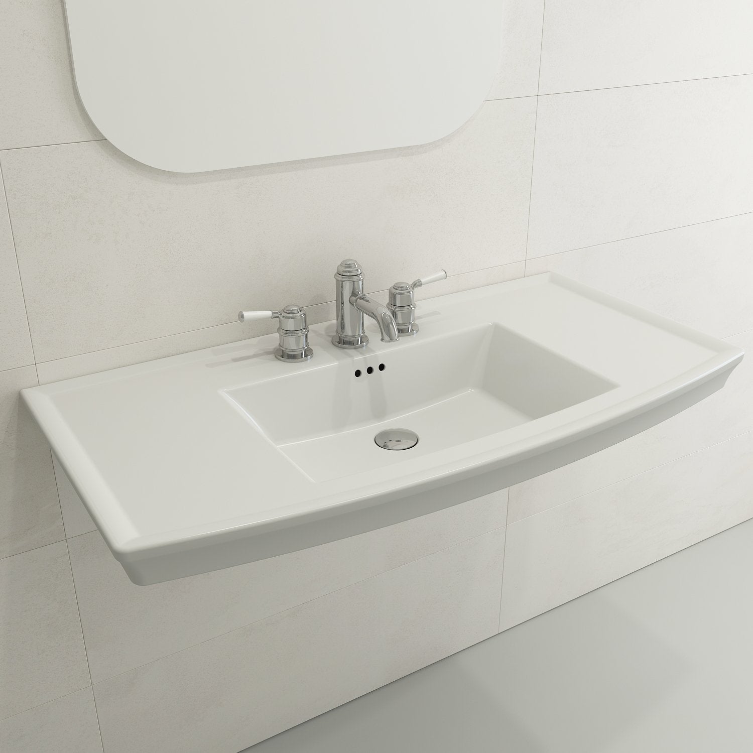 Lavita Wall-Mounted Console Sink Fireclay 40 in. 3-Hole with Overflow 1168