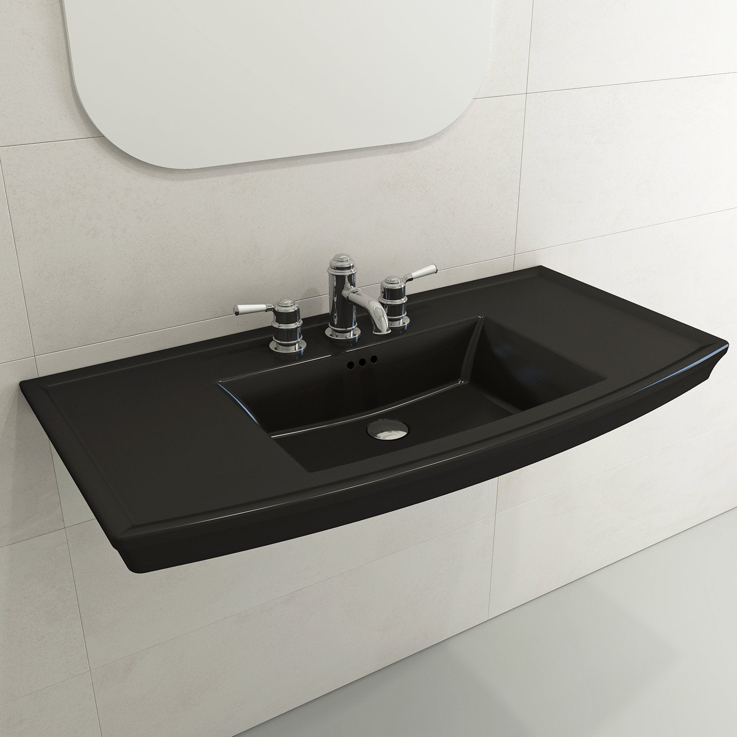 Lavita Wall-Mounted Console Sink Fireclay 40 in. 3-Hole with Overflow 1168