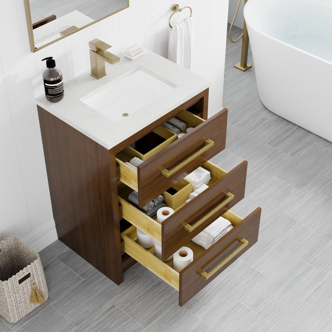 Eviva Curio Bath Vanity with Carrara Quartz Top and Undermount Porcelain Sink (24"-60")