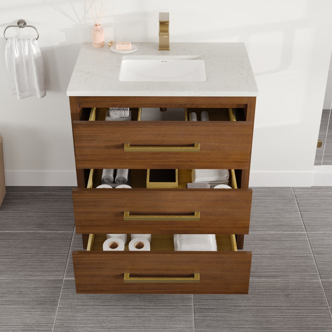 Eviva Curio Bath Vanity with Carrara Quartz Top and Undermount Porcelain Sink (24"-60")