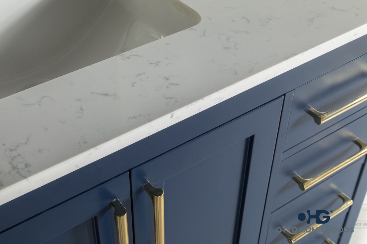 Ashley 36" Navy Blue Bathroom Vanity with Quartz Top & Gold Hardware