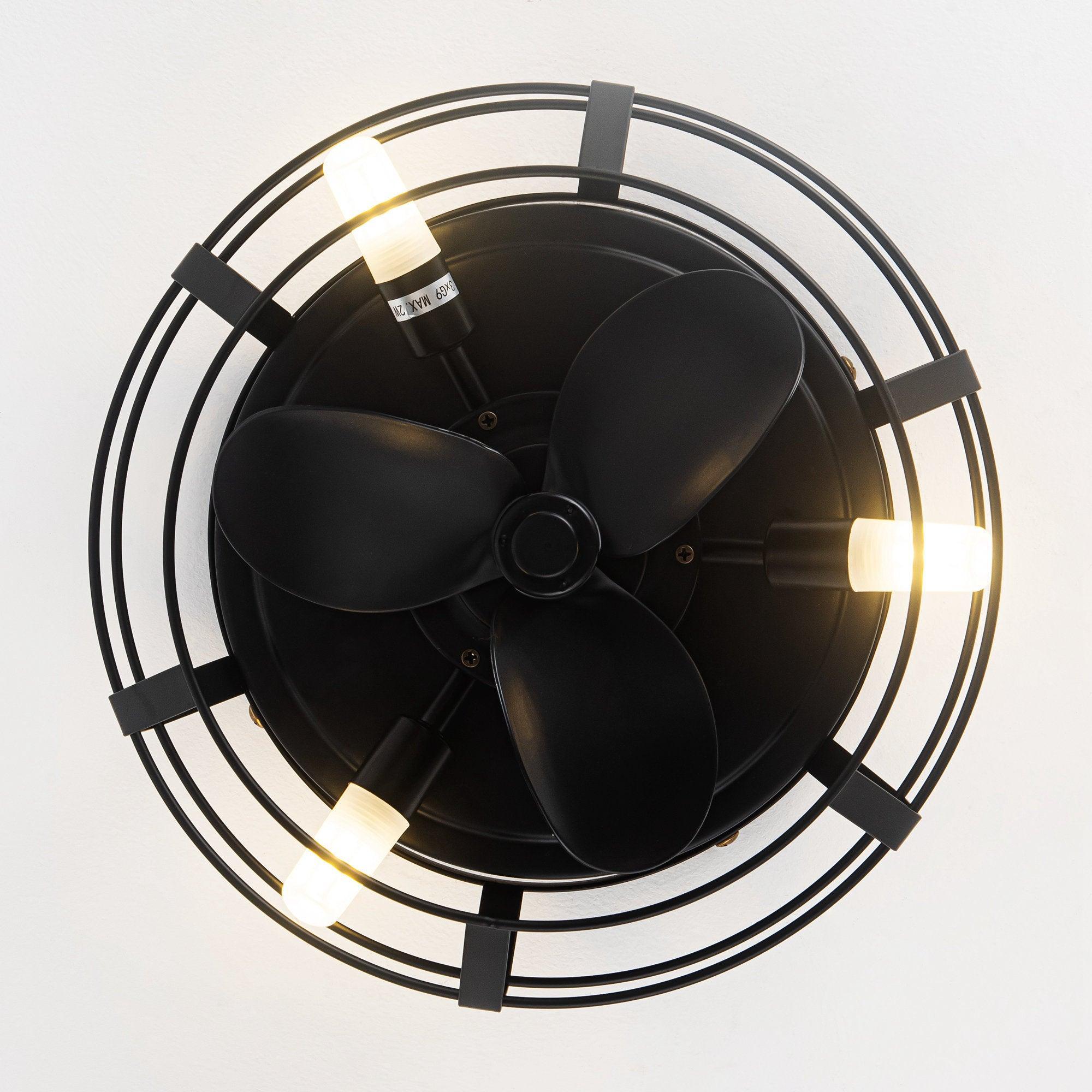 12" Flush Mount Low Profile Caged Small Ceiling Fan with Light and Remote Control