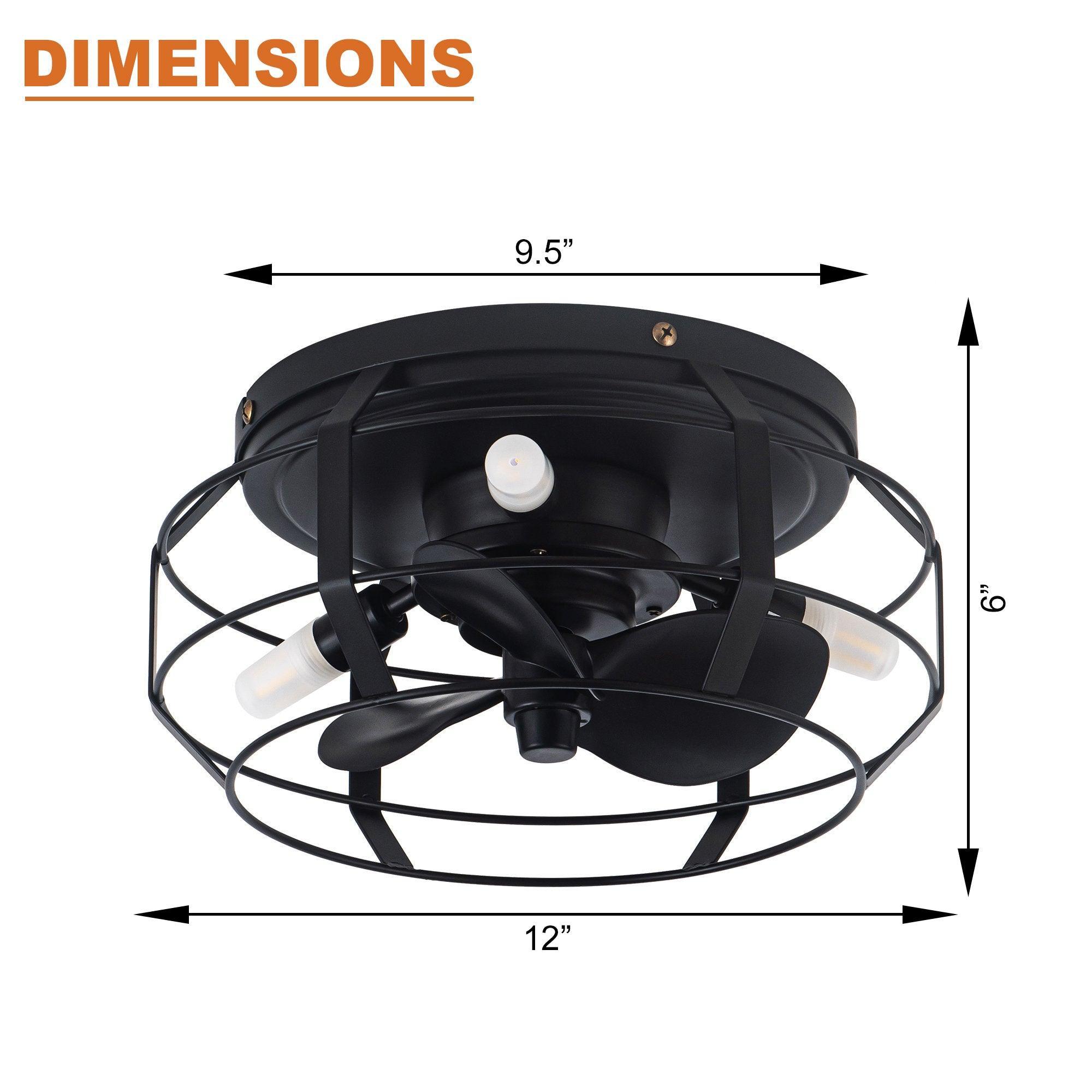 12" Flush Mount Low Profile Caged Small Ceiling Fan with Light and Remote Control