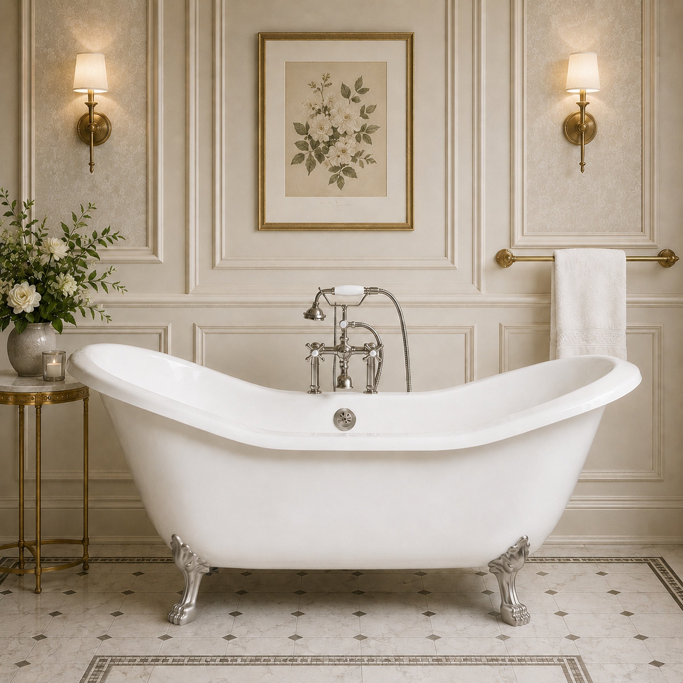 Maidstone Amandine II Acrylic Double Slipper Clawfoot Tub - Lions Paw Feet
