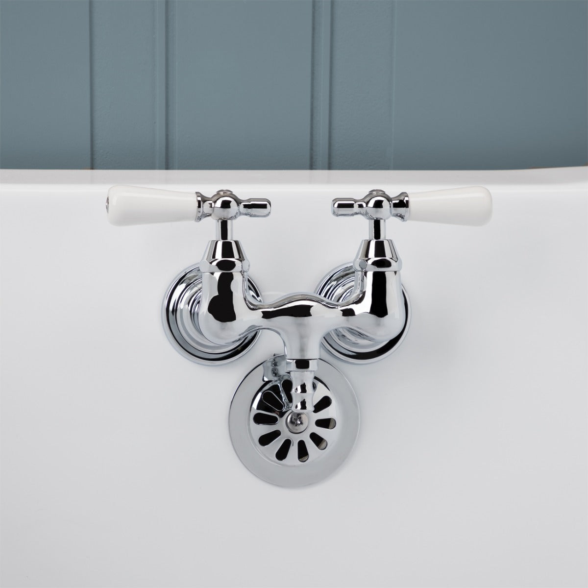 MAIDSTONE Clawfoot Tub Wall Mount Faucet - Porcelain Lever Handles