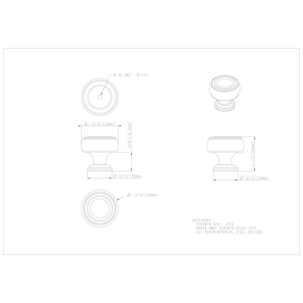 Hardware Resources 1-3/16" Diameter Satin Nickel Barrel Bremen 2 Cabinet Knob